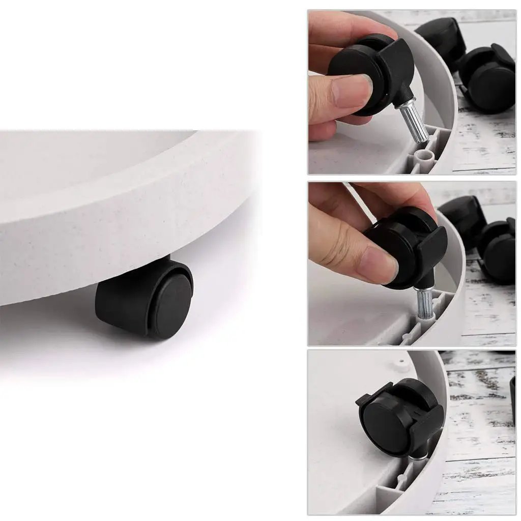 13 Inch Plant Caddy With Four Wheels For Heavy Planters And Deck Use showing wheel installation, made of durable food-grade PP resin.