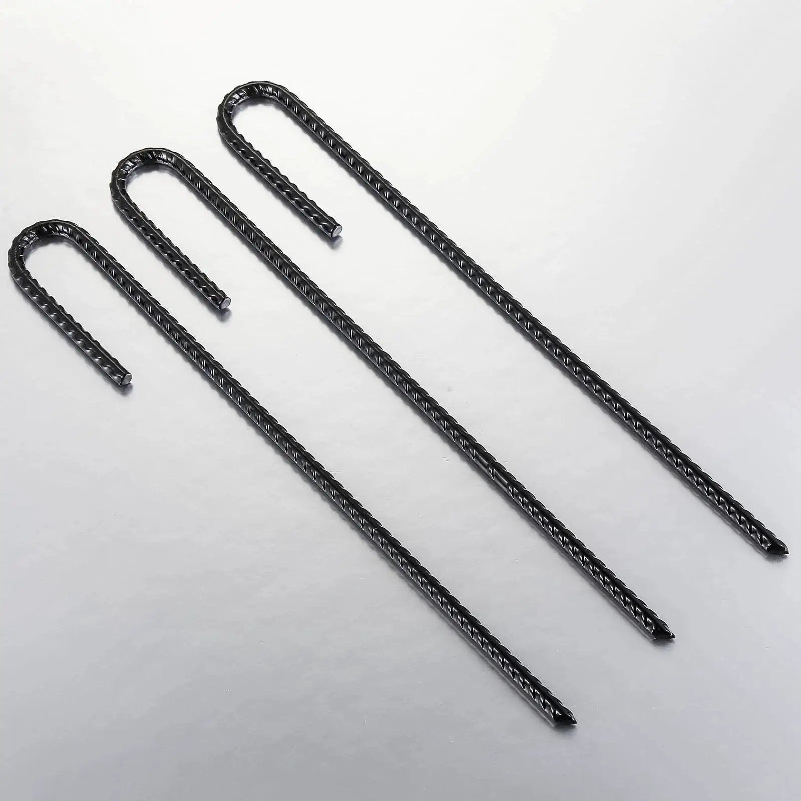 Extra Heavy Duty UJ Hook Rebar Ground Anchors Twelve Inch Long By One Quarter Inch Diameter Rust Proof Coated Steel For Garden Tent And Trampoline Fifty Pieces J Hook For Outdoor Use To Secure Tents Canopies Play Equipment In Wind.