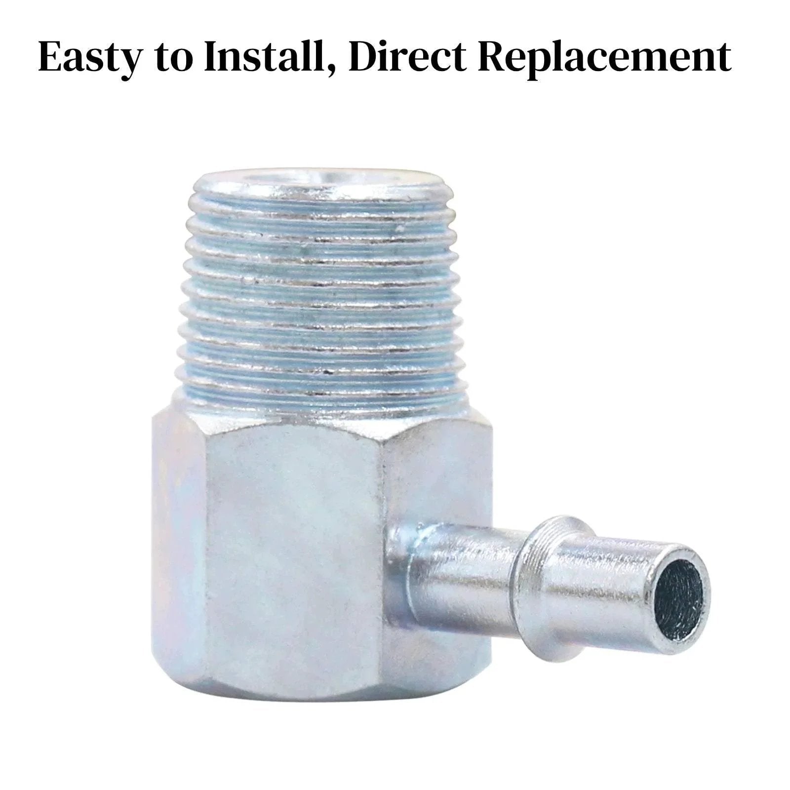 Universal 90 Degree Vacuum Fitting for Intake Manifold Three Eighths NPT to Quarter Inch Nipple Fits Chevy Small Block Big Block Ford Buick With Seal Tape Premium Stainless Steel Zinc Plated Durable High Heat For Muscle Cars