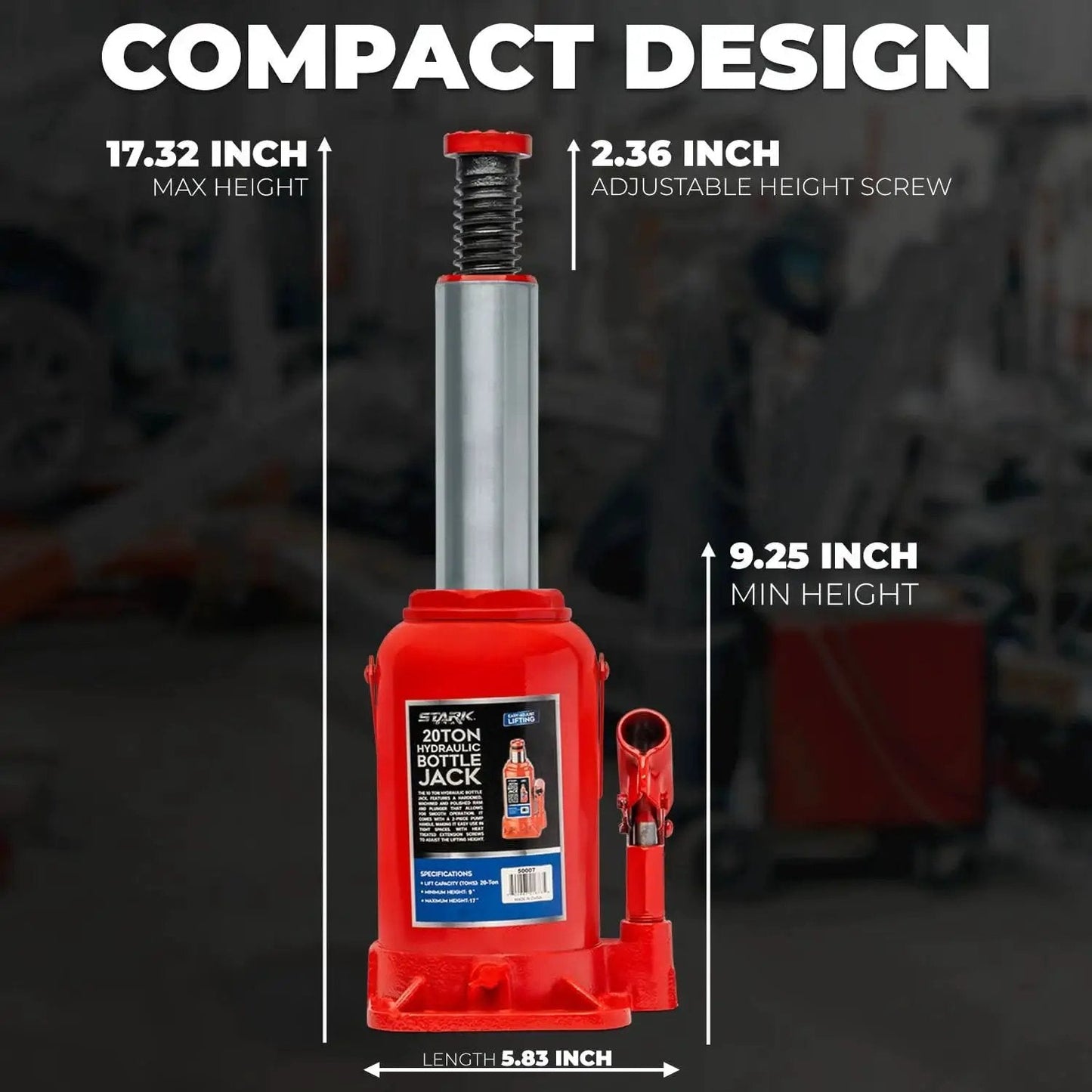20 Ton Hydraulic Bottle Jack Portable Lift For Trucks RVs Farm Equipment with compact design and all-steel frame