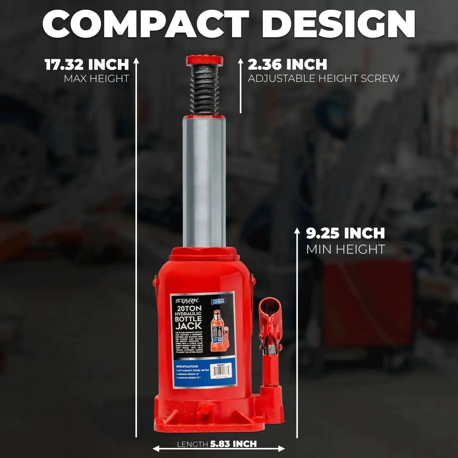 20 Ton Hydraulic Bottle Jack Portable Lift For Trucks RVs Farm Equipment with compact design and all-steel frame