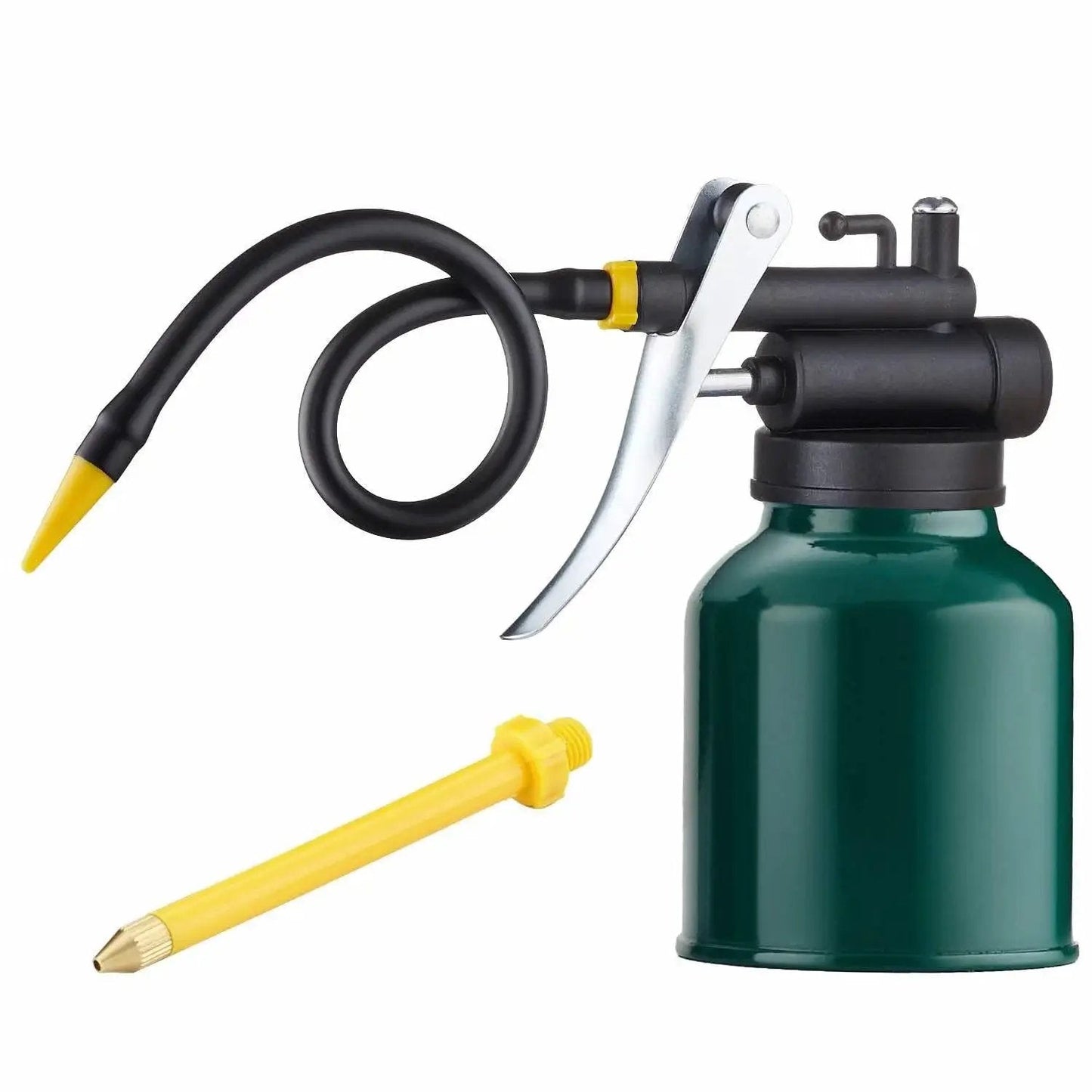 Green Metal Pistol Pump Oil Can With Long Flexible 9 Inch Spout And 3 Inch Straight Spout 8 Ounce Oil Oiler For Lubrication