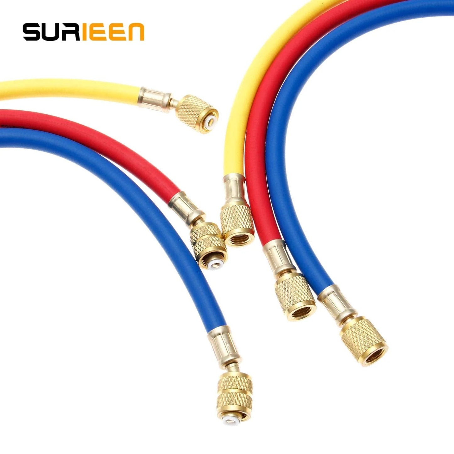 R410A Refrigerant Charging Hoses Set Surieen 60 Inch 1 Quarter SAE To 5 Sixteenth SAE Fits R410 And R32 Air Conditioning And HVAC Kit