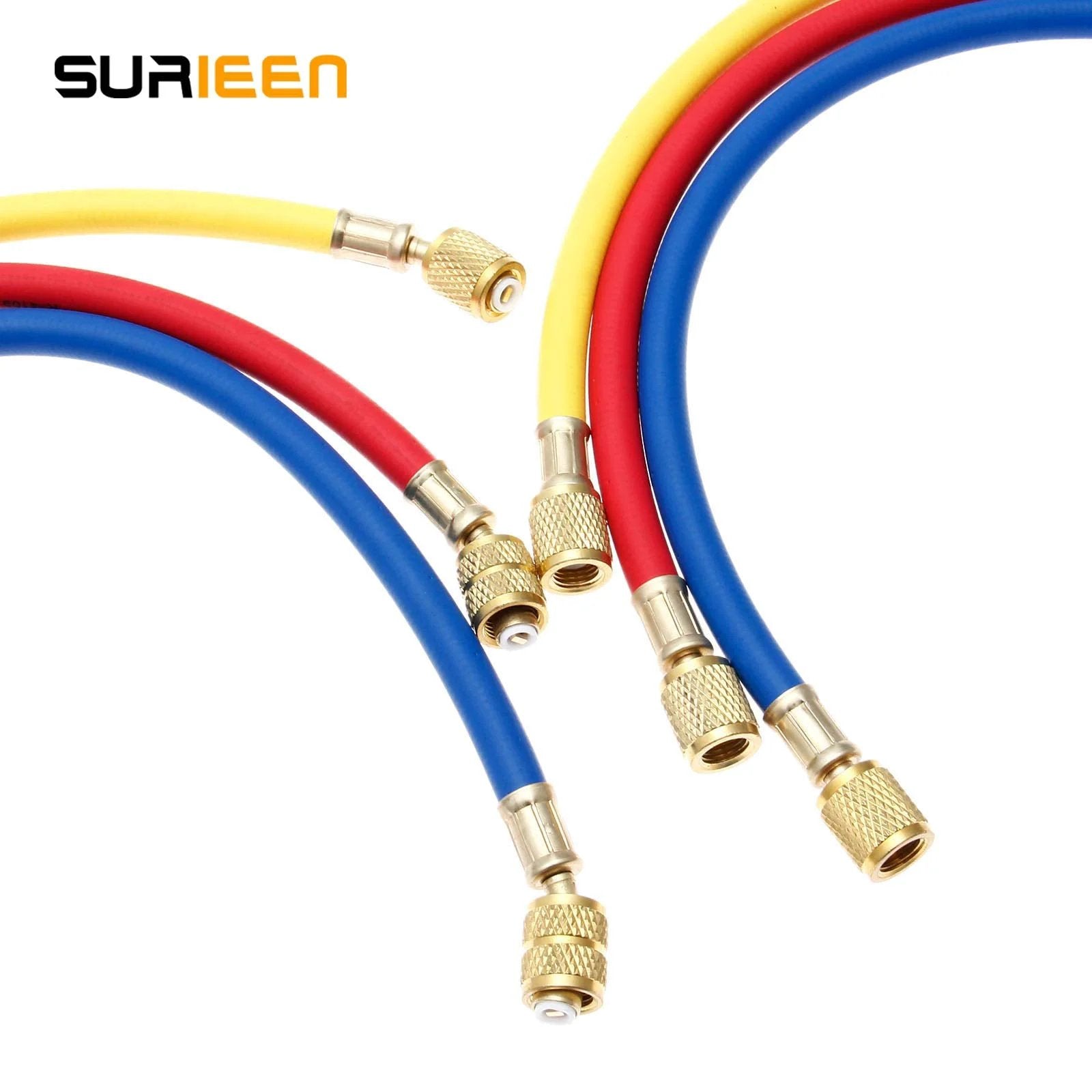 R410A Refrigerant Charging Hoses Set Surieen 60 Inch 1 Quarter SAE To 5 Sixteenth SAE Fits R410 And R32 Air Conditioning And HVAC Kit