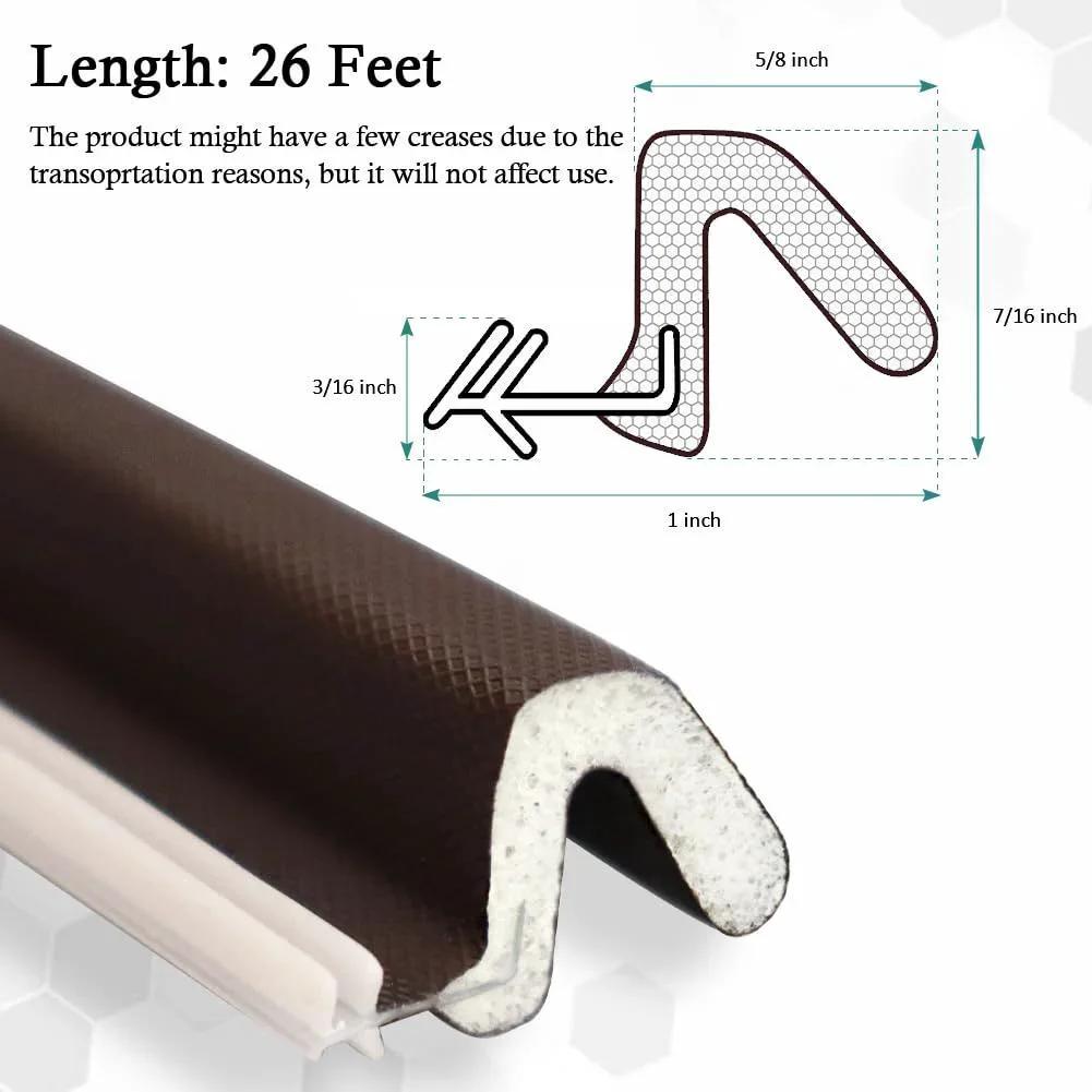 Kerf Door Weather Stripping Seal 26 Ft Foam Weatherstrip With Slot Card Slot Installation Brown Easy Cut To Size Durable PU Foam Door Seal For Drafts And Noise Reduction A Tight Seal On Kerf Frames, detailed view with dimensions