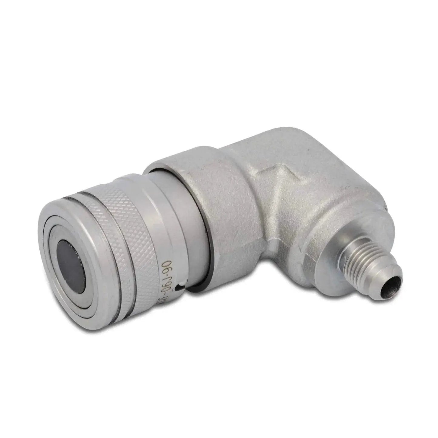 90 Degree Flat Face Skid Steer Hydraulic Quick Connect Coupler Set For 12 GPM Systems, ISO body, metal construction, side view