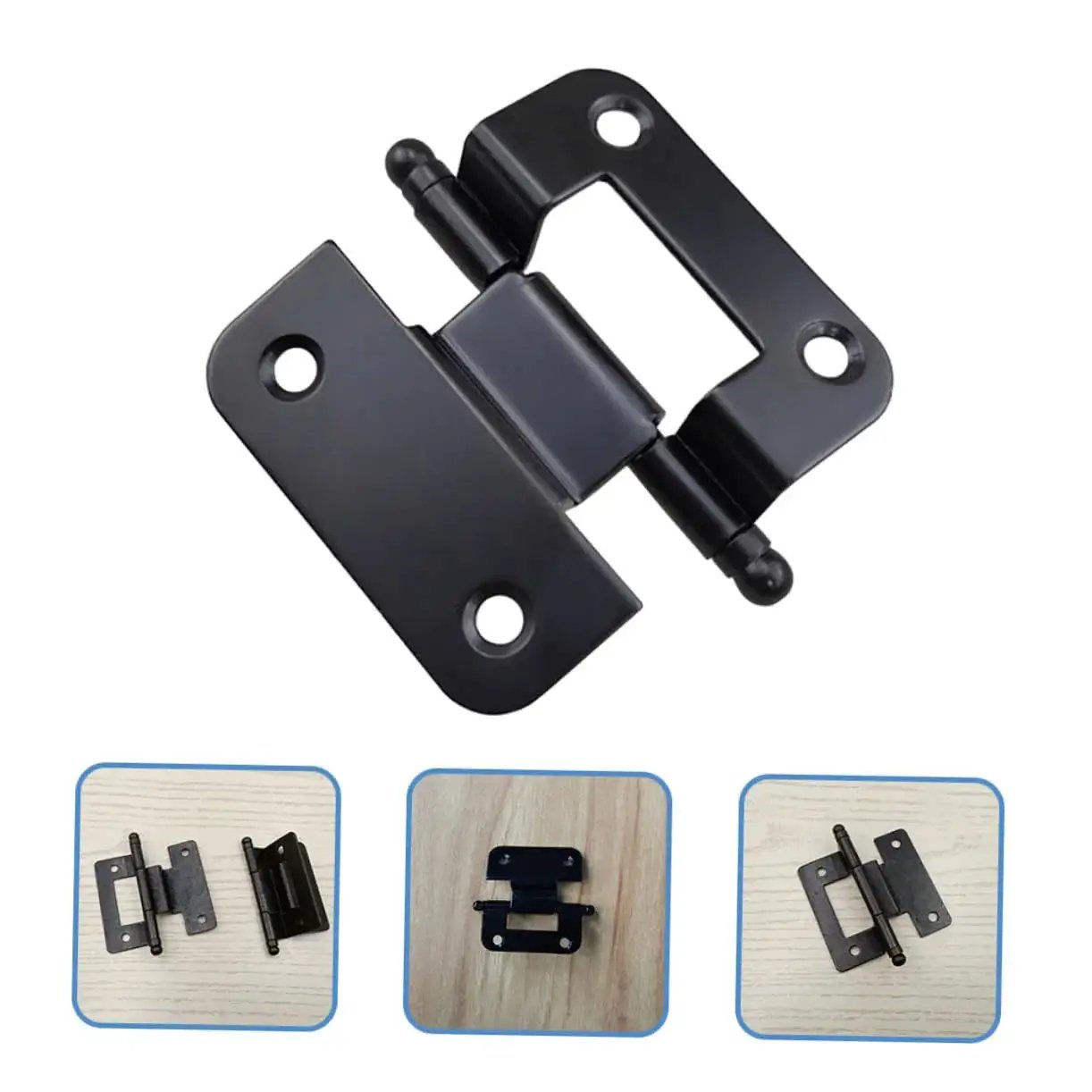 10 Pack Self Closing Cabinet Hinges For Kitchen Bathroom And Wardrobe With Flush Design, black hinge front and side views