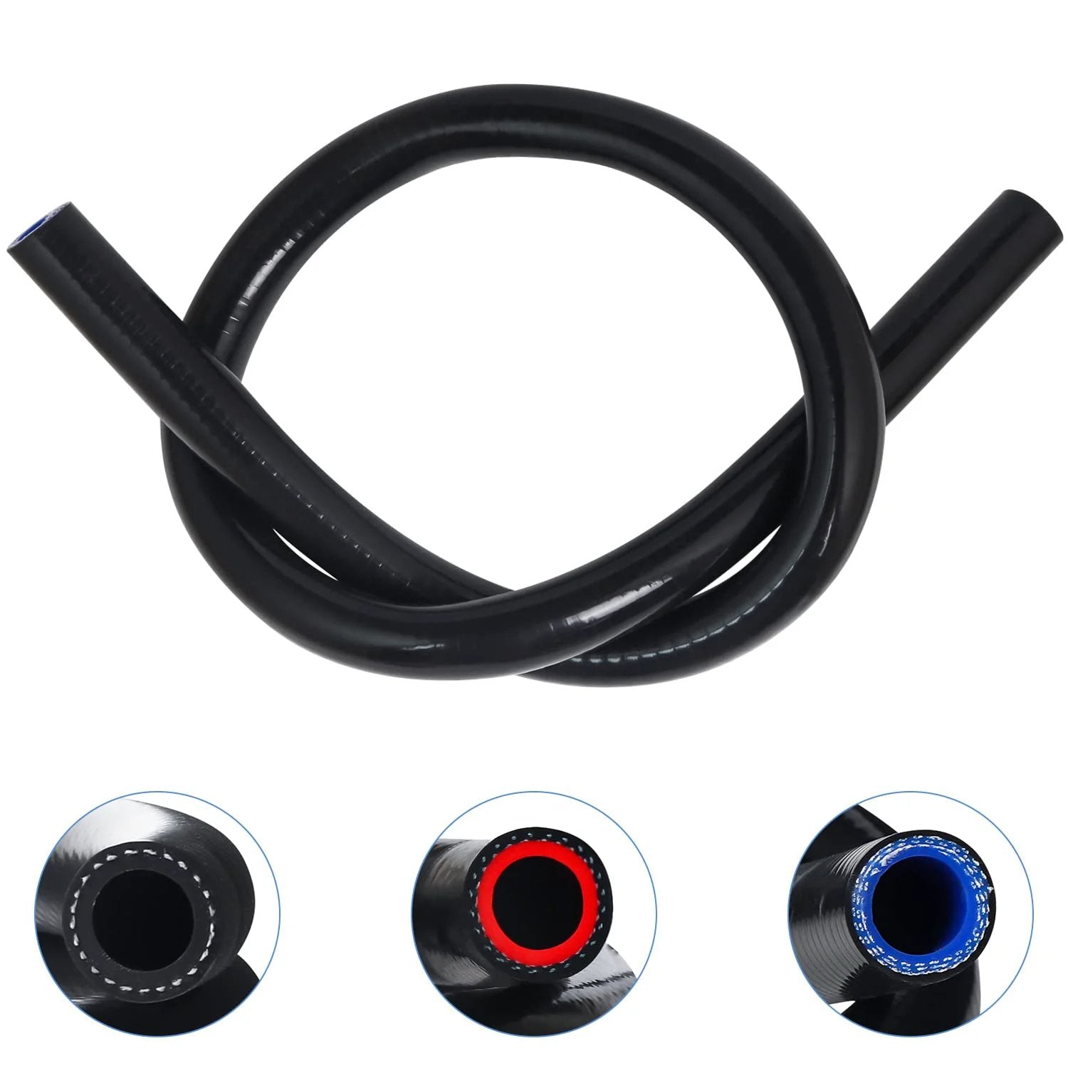 Heavy Duty Silicone Heater Hose For Auto 0.25 Inch ID X 5 Ft Long Reinforced Vacuum And Coolant Line with cross-section view