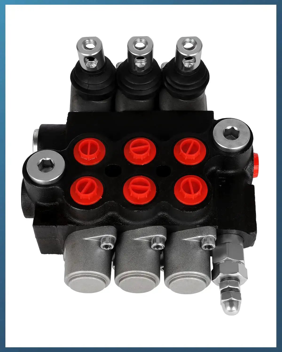 Beefy Three Spool Hydraulic Flow Control Valve For Tractor Loaders And Log Splitters, 11 GPM At 3600 PSI, G Port Inlet And Outlet