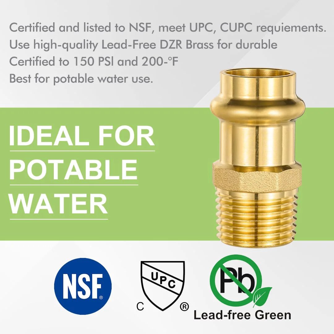10 Pack Brass ProPress Fittings 1/2 Inch ProPress X 1/2 Inch MNPT Male Adapter Copper To NPT Pipe With EPDM O Ring