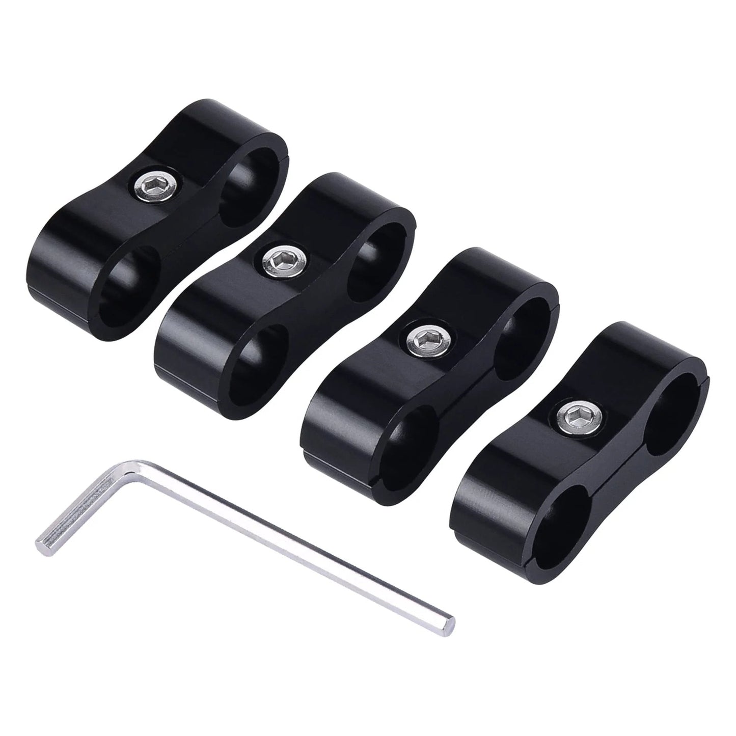 4-piece 6AN Hose Separator Clamp Set For AN6 Fuel Lines Aluminum Black 6061-T6 Mounting Clips with Hex Key