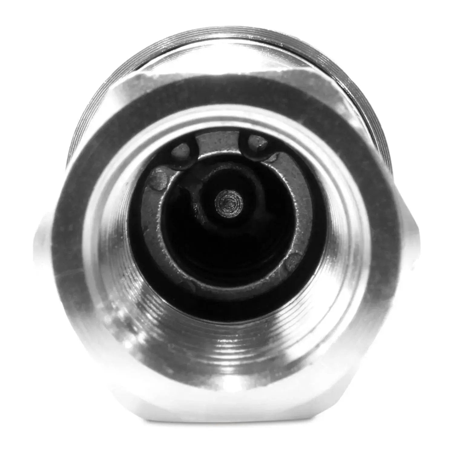 Close-up of One Half Inch ISO 5675 Hydraulic Quick Connect Tractor Couplers Poppet Pioneer Style with dust caps, 3675 PSI, steel