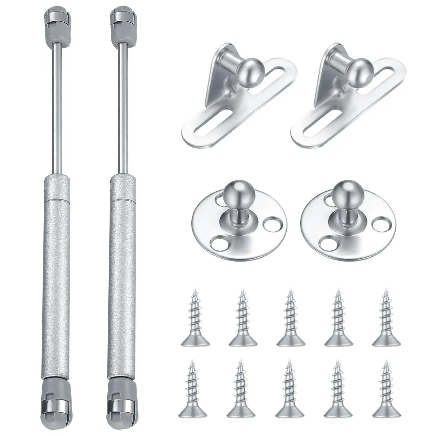 Two Pack Gas Springs Set For Cabinet Doors With 100N Lift Supports 22.5 Lb Soft Close Hinges Hydraulic Gas Struts For Cabinets And Storage Boxes, Heavy Duty Furniture Hardware, Easy Install, 10.43 Inch Length, shown with mounting brackets and screws