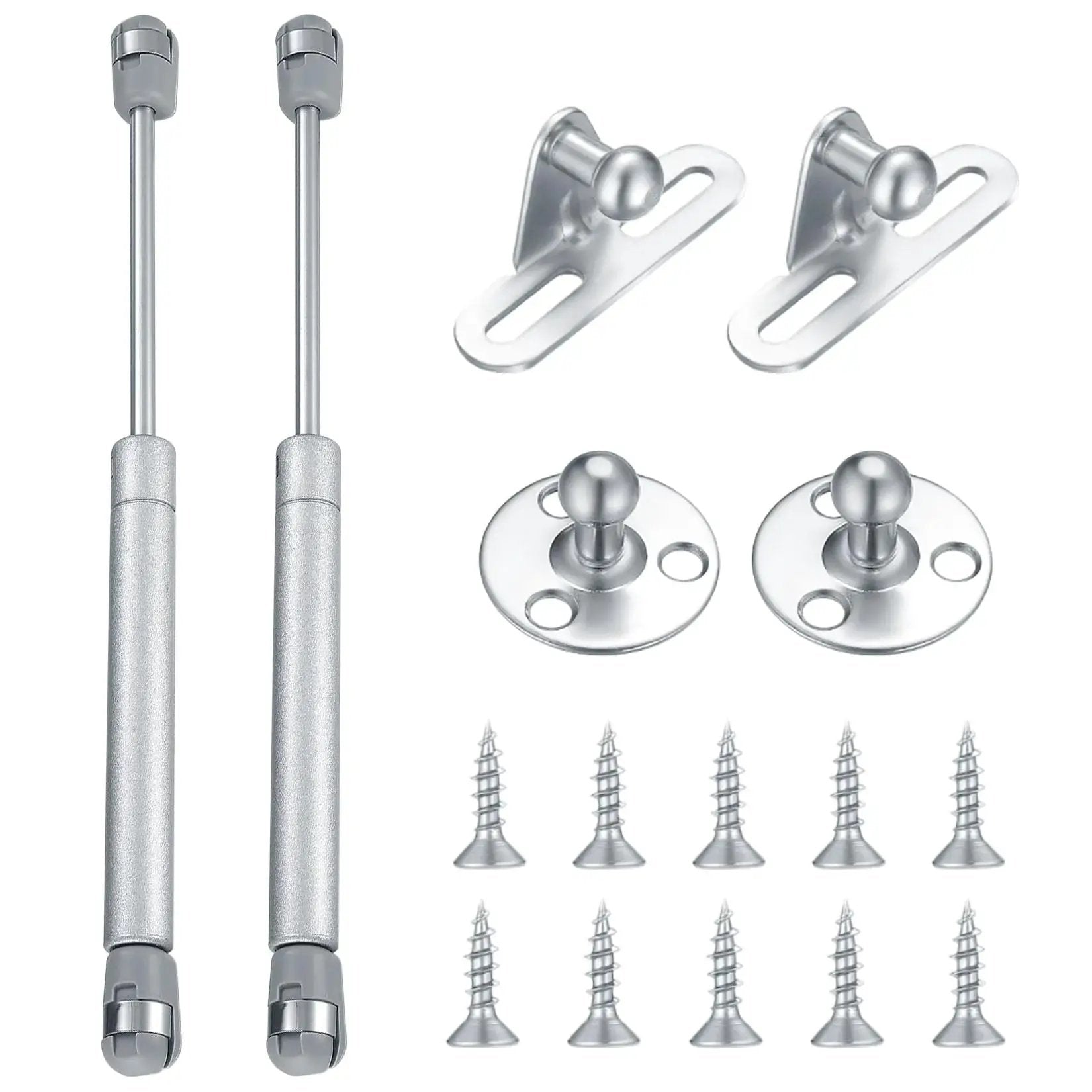 Two Pack Gas Springs Set For Cabinet Doors With 100N Lift Supports 22.5 Lb Soft Close Hinges Hydraulic Gas Struts For Cabinets And Storage Boxes, Heavy Duty Furniture Hardware, Easy Install, 10.43 Inch Length, shown with mounting brackets and screws