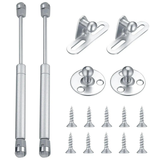 Two Pack Gas Springs Set For Cabinet Doors With 100N Lift Supports 22.5 Lb Soft Close Hinges Hydraulic Gas Struts For Cabinets And Storage Boxes, Heavy Duty Furniture Hardware, Easy Install, 10.43 Inch Length, shown with mounting brackets and screws
