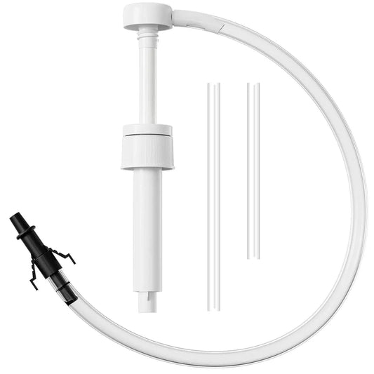 Transmission Fluid Pump For Quart Bottles With 8cc Per Stroke And 28mm Cap, showing pump, tube, and nozzle components.