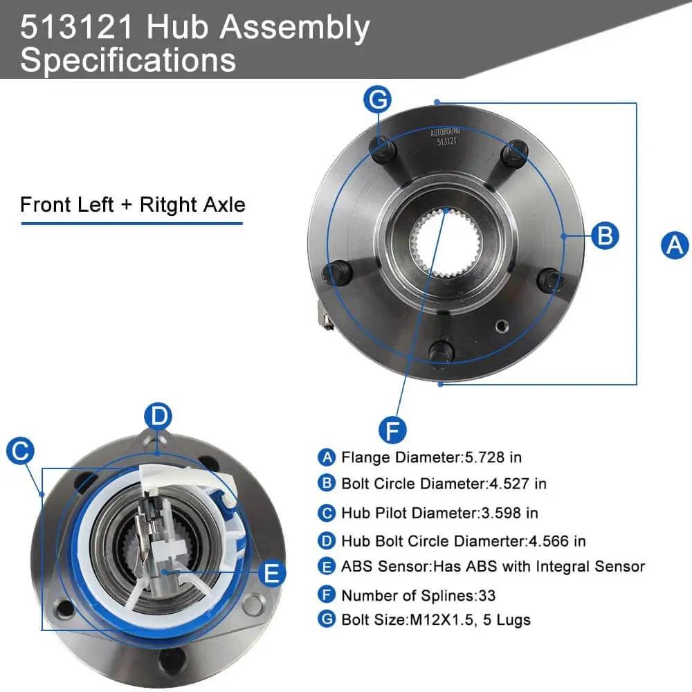 Front Wheel Hub Bearing Assembly 513121 Fit Chevy Buick Cadillac Pontiac Oldsmobile Impala with ABS Specification Diagram