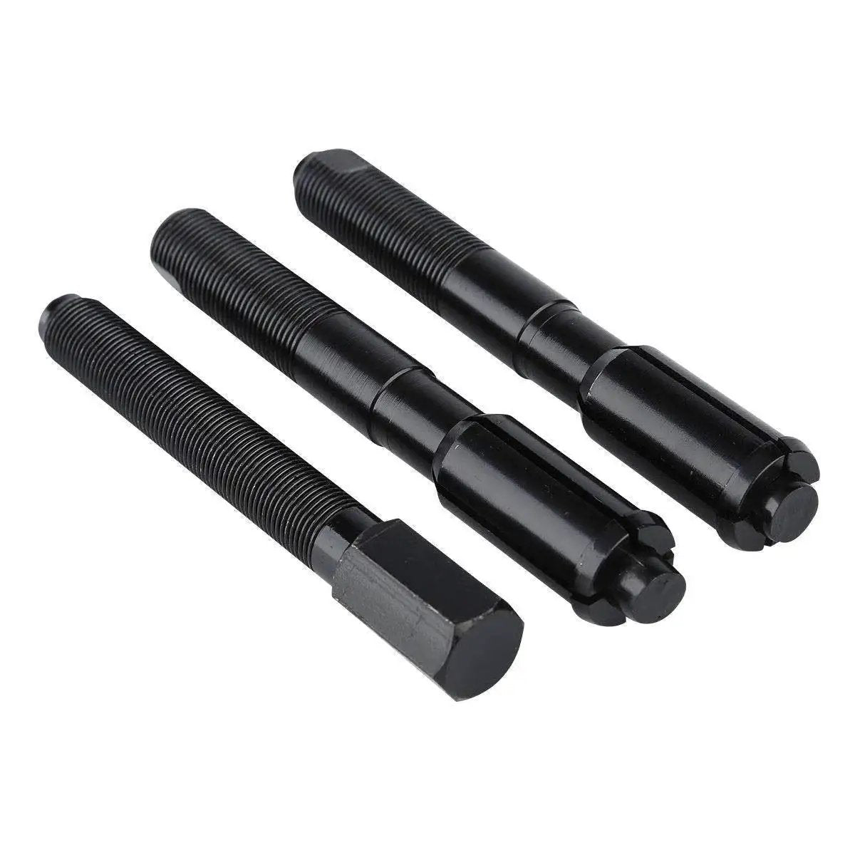 Inner Cam Bearing Installer And Puller For Harley Twin Cam Engines 1999-2017 shown with three black steel tools