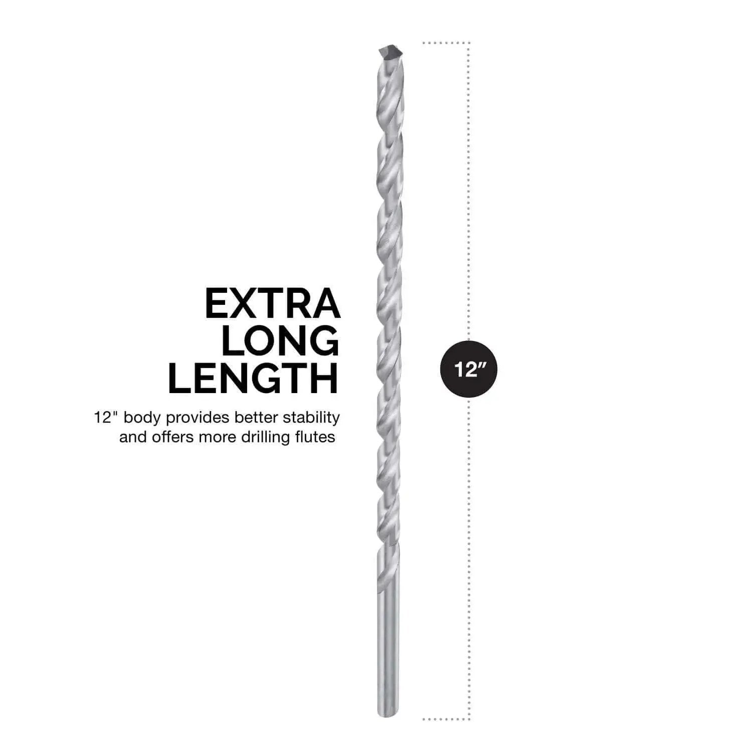Extra Long Drill Bit Set For Deep Holes With 12 Inch Reach, M2 HSS Steel Bits, Five Piece Set Including One Eighth Inch, Three