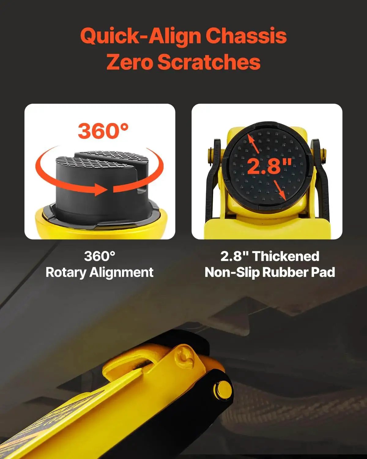 Heavy Duty Floor Jack 2.5 Ton Low Profile With Single Piston Lift Pump For Cars showing rotary alignment and rubber pad features.