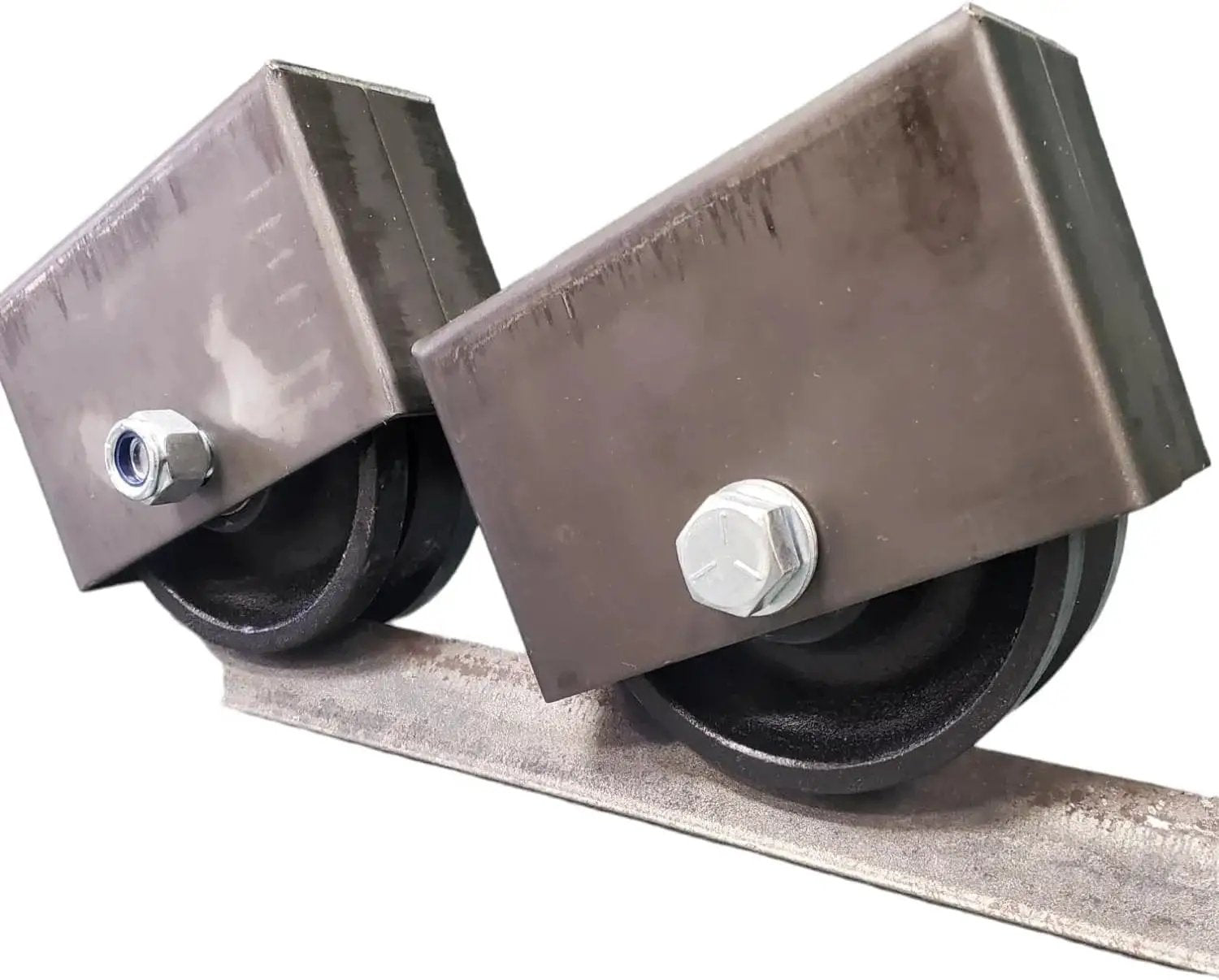 Heavy Duty Cast Iron V Groove Gate Wheels With Boxes For 4 Inch To 6 Inch Gates Bearing Mounted Rolling Wheels 600 To 1000 Lb Capacity