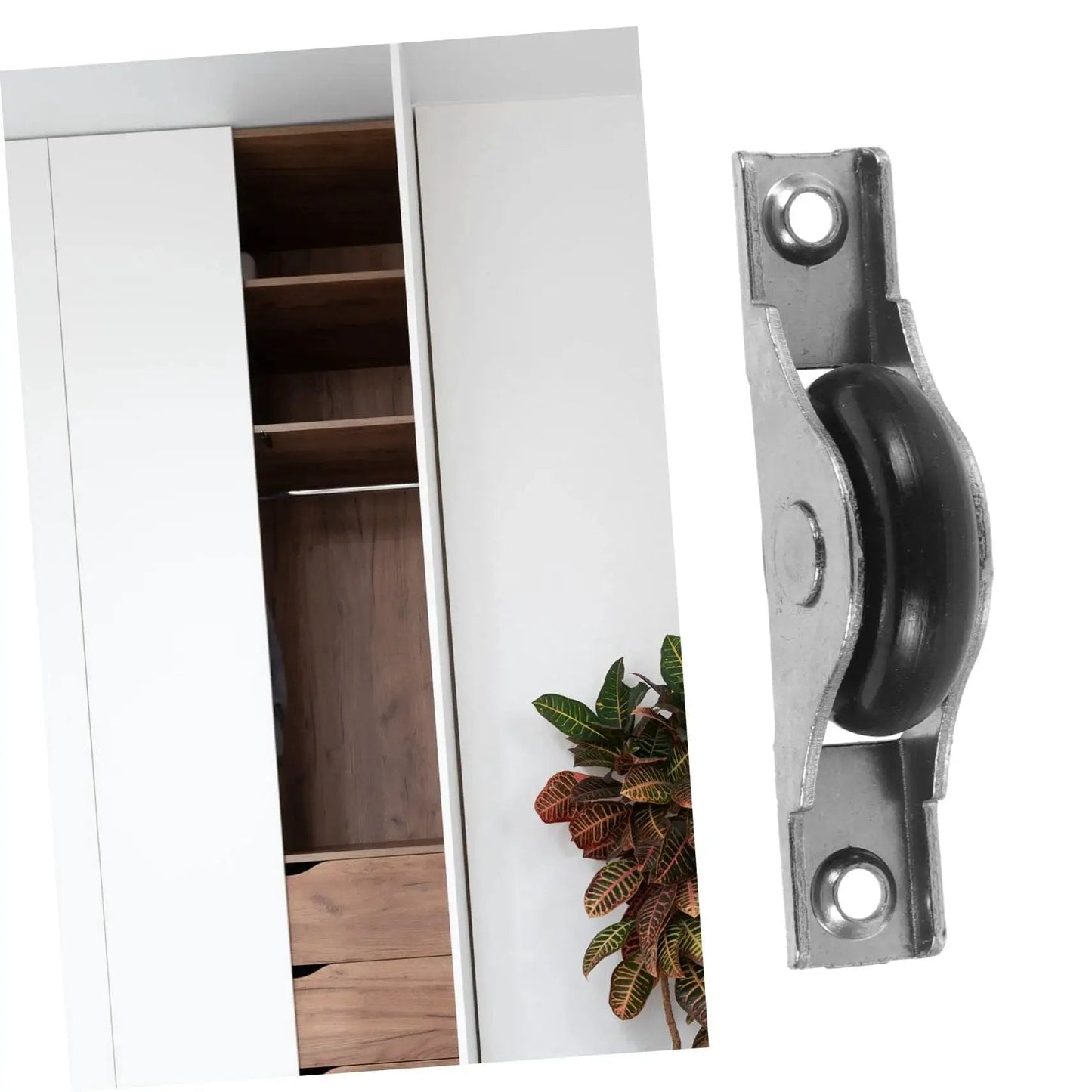 4 Pieces Sliding Door Wheel Pulley Track Roller Set For Wardrobe And Cabinet Doors Heavy Duty Steel And Nylon Hardware for smooth sliding.
