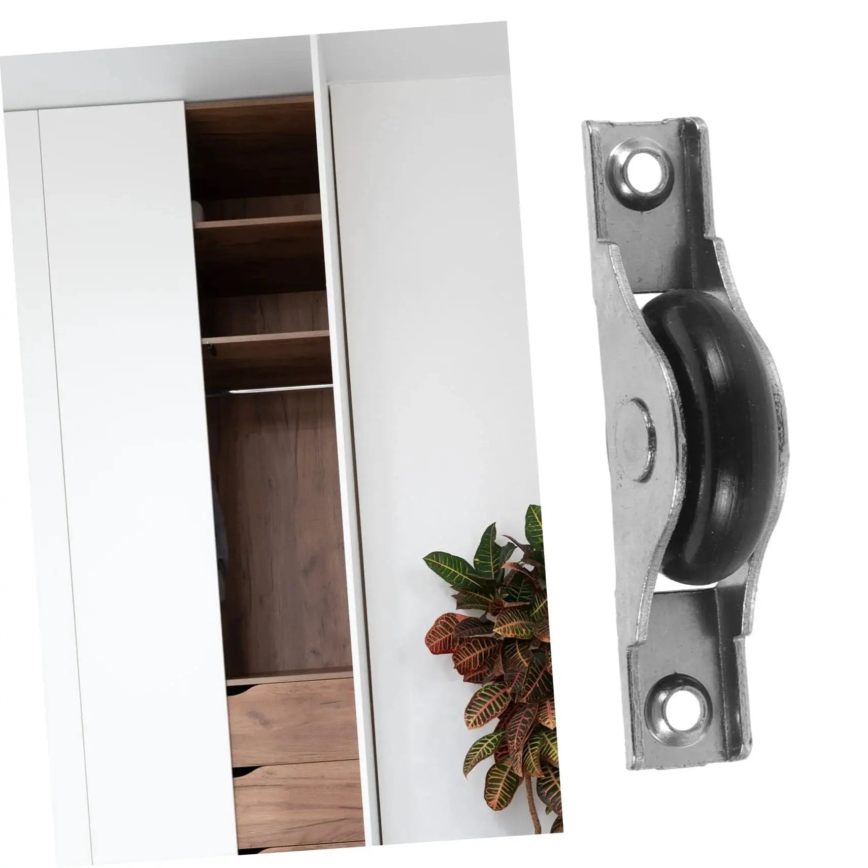 4 Pieces Sliding Door Wheel Pulley Track Roller Set For Wardrobe And Cabinet Doors Heavy Duty Steel And Nylon Hardware for smooth sliding.