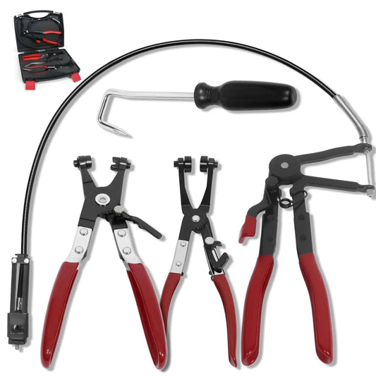 4 Piece Long Reach Hose Clamp Pliers Tool Set With Premium Hard Case For Automotive Radiator Hose Clamp Remover Flexible Wire Pliers