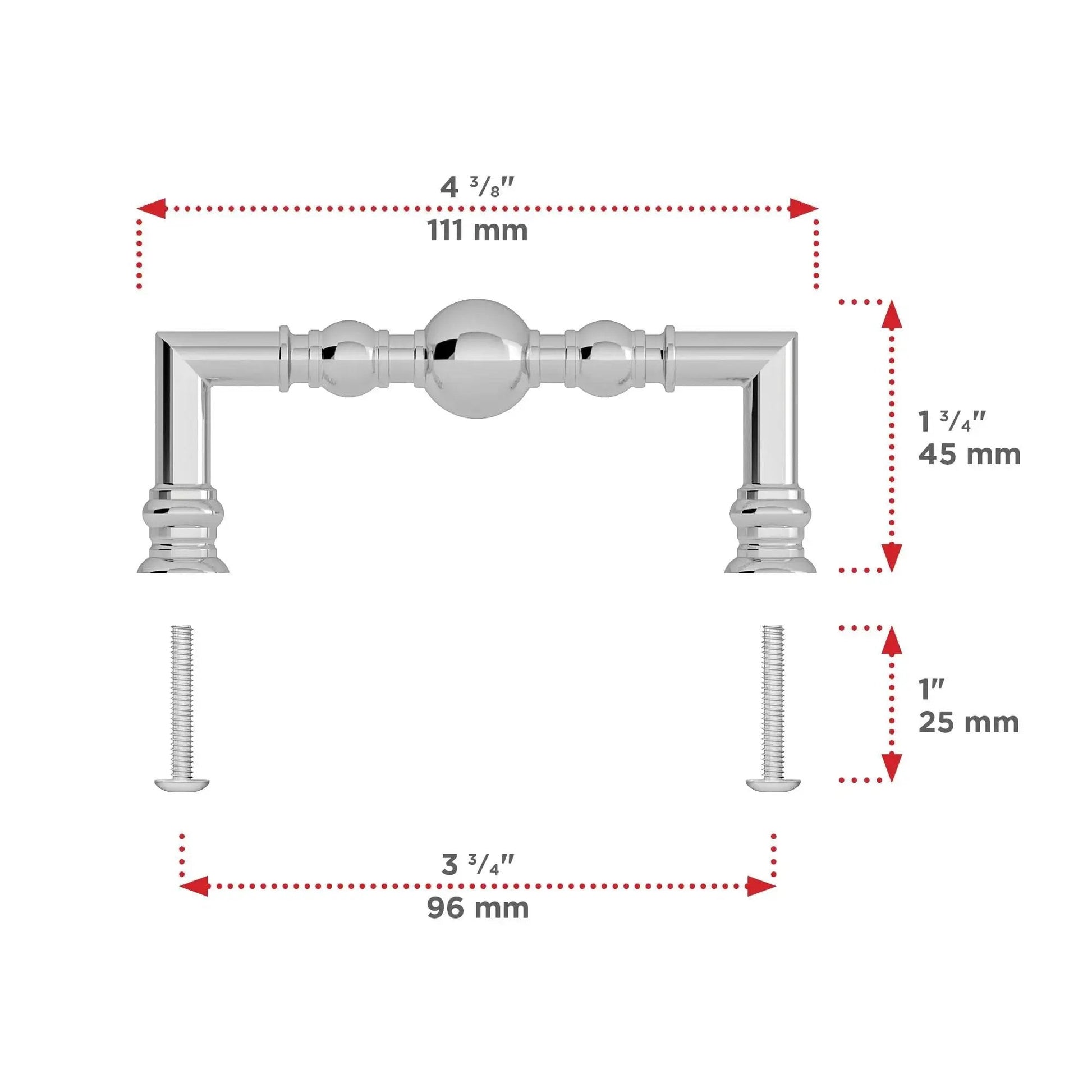 Firenze Collection Chrome Traditional Round Cabinet And Drawer Pull Handle For Kitchen And Bath 3 3/4 Inch Center To Center dimensions