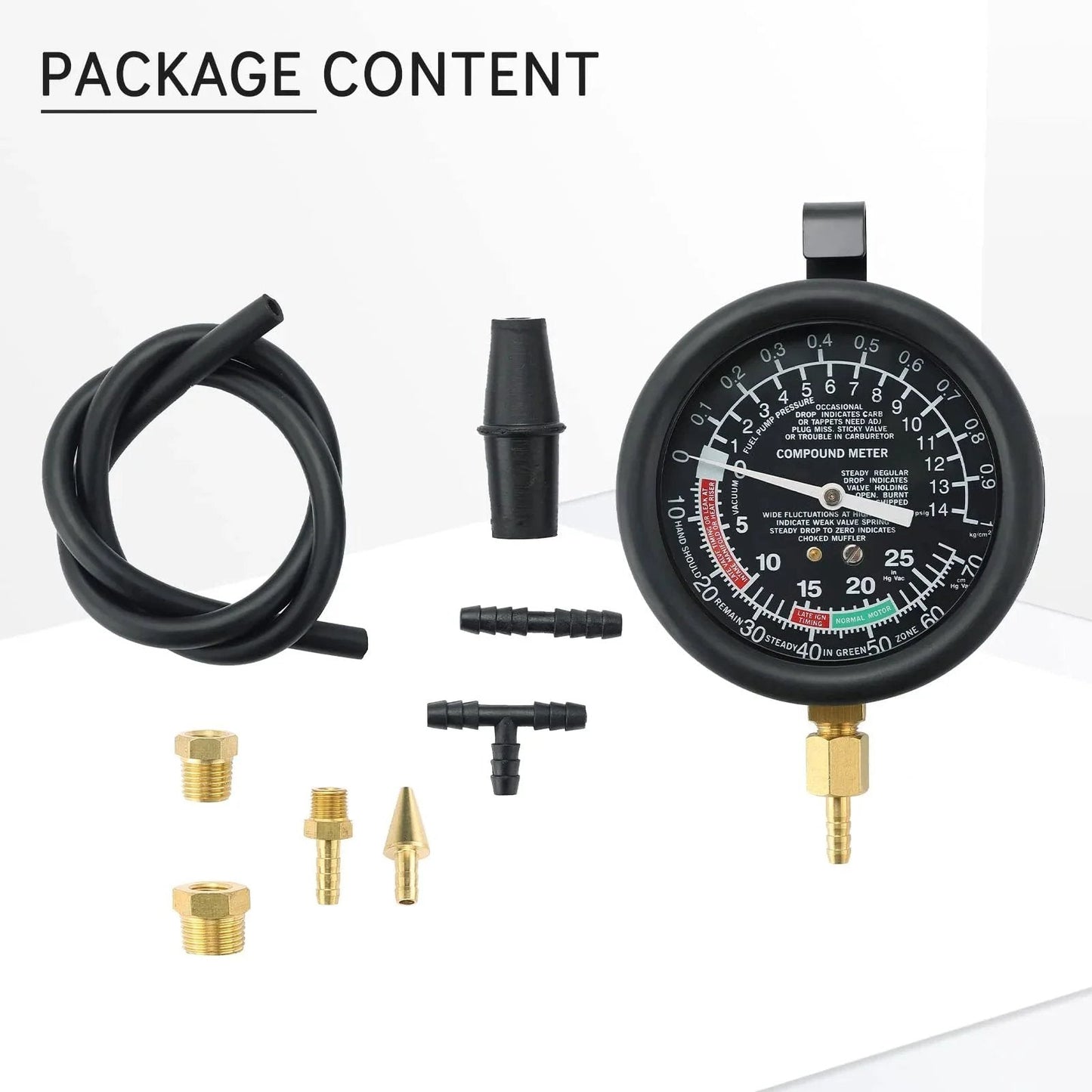 Pro Grade Vacuum And Fuel Pump Tester Gauge Kit For Car Diagnostics And Leak Detection with components