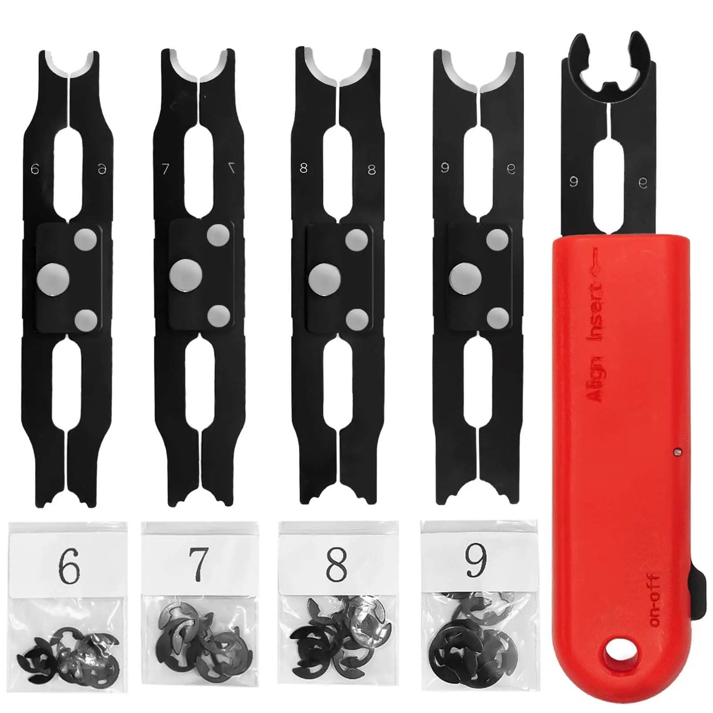 Pro Grade E Clip Snap Ring Kit With Removal And Installation Tool Four Size Set 6 mm 7 mm 8 mm 9 mm Includes 40 Retaining Rings