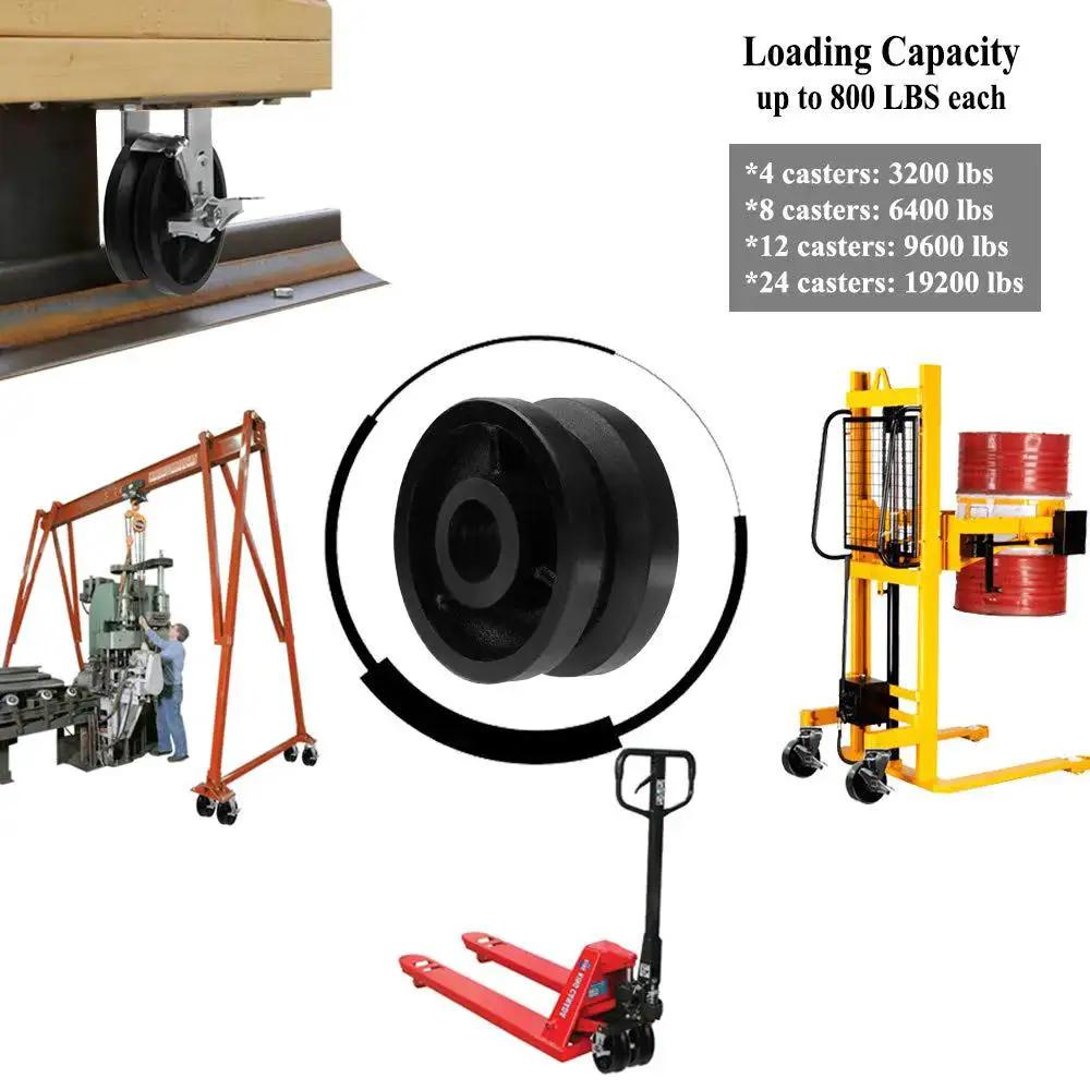 Beefy Workhorse Heavy Duty Cast Iron V Groove Caster Wheels With Straight Roller Bearing, 4 Inch Diameter, industrial use