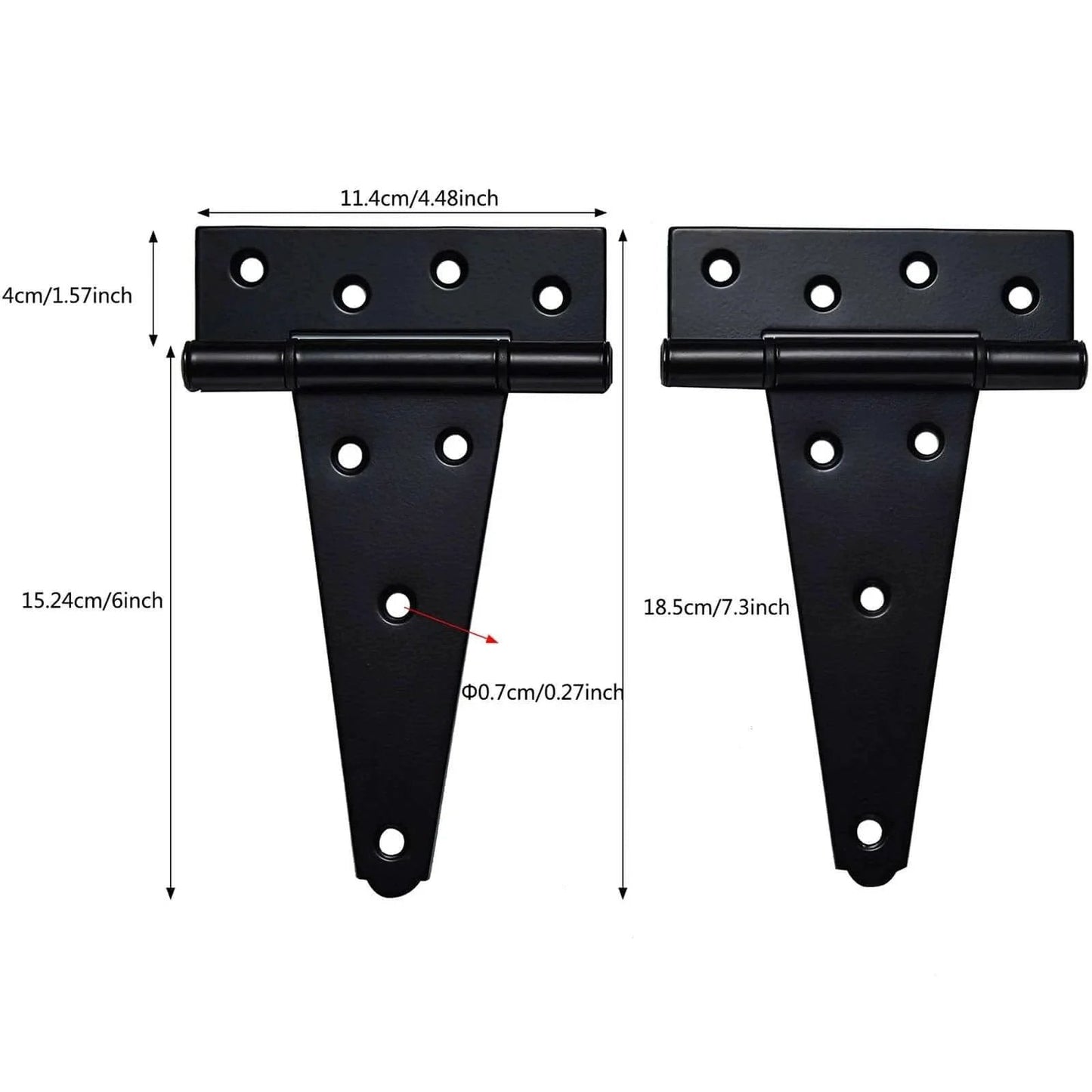 Heavy Duty Gate Hardware Kit With Self Locking Gate Latch 6 Inch T Strap Hinges And 10 Inch Gate Door Handle Pull Shed Door Hardware Set For Wooden Vinyl Fence Gate Farm Or Garden Black Finish Weather Resistant And Rust Proof - 6 inch T-strap hinges shown