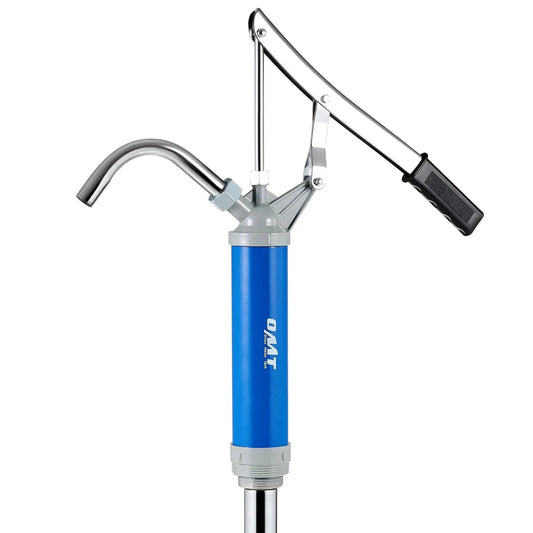 Lever Action Barrel Pump With Telescoping Suction Tube For 15 To 55 Gallon Drums, blue barrel with lever and spout
