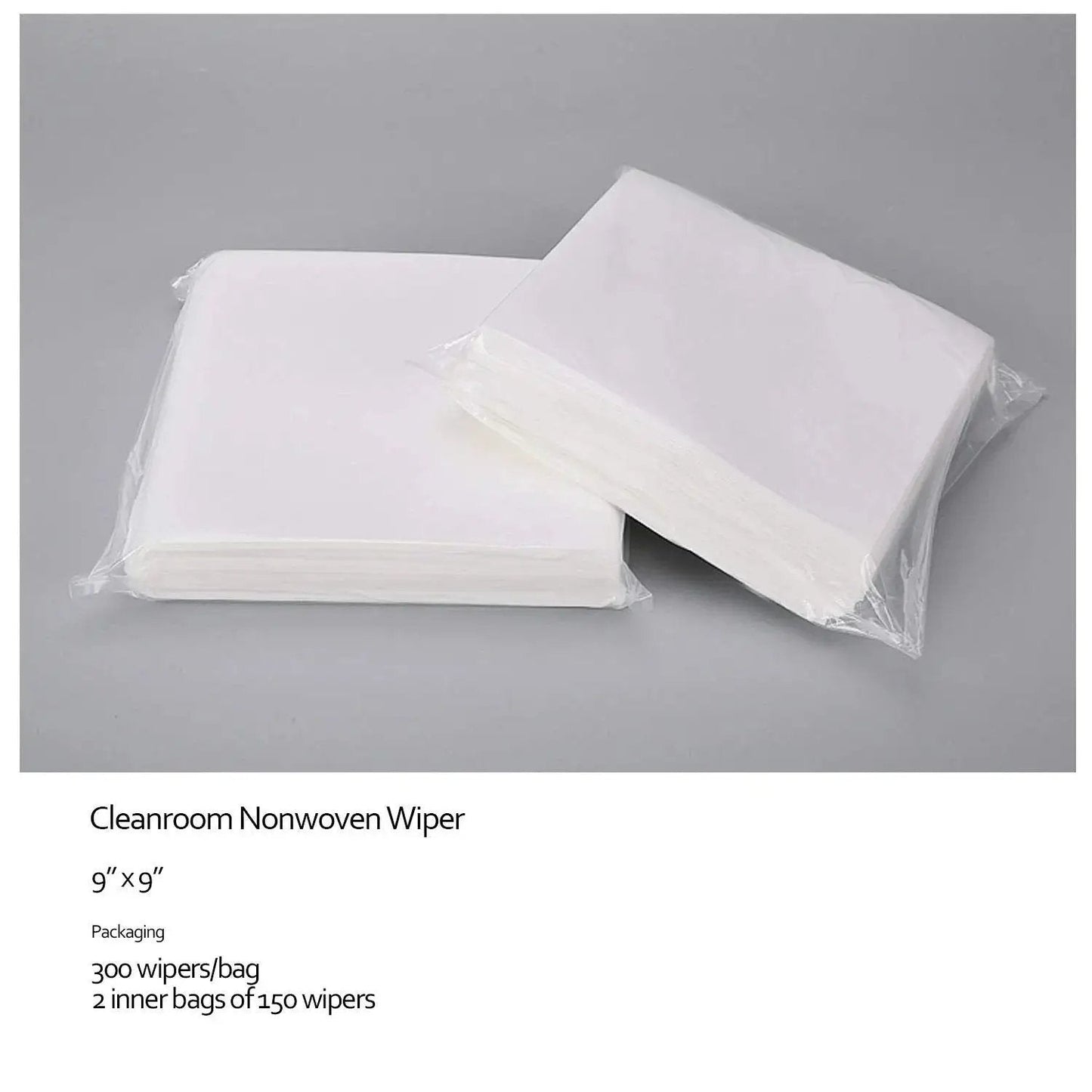 Lint Free Cleanroom Wipes Nonwoven For Auto Paint Prep 9x9 Inch 300 Pcs 56 GSM packaged wipes on a gray background