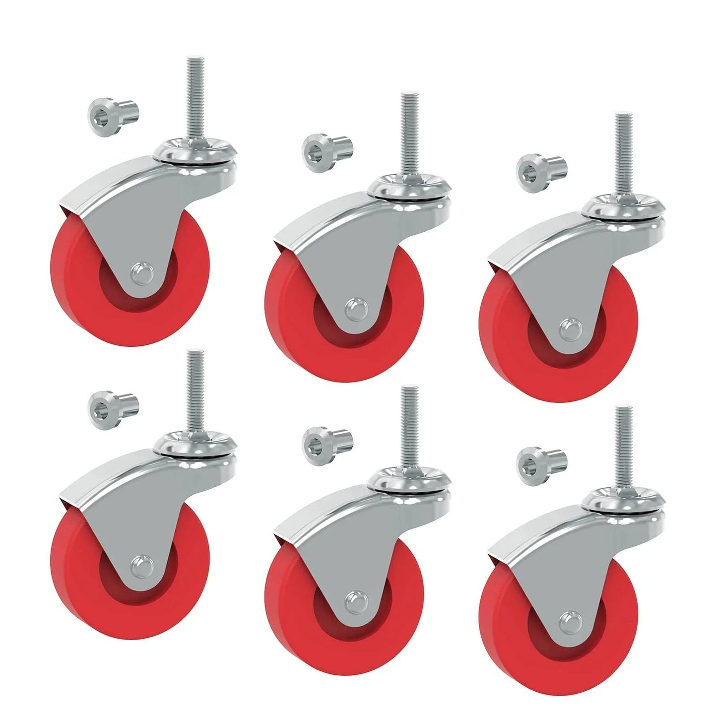 2.5 Inch Stem Caster Wheels Set Of 6 Heavy Duty 360 Degree Swivel Casters For Creepers Carts Stools Cabinets And Post Mounts Load Capacity 85 Lbs Each 510 Lbs Total Tread Width 0.7 In Stem Size 0.43x0.79 In