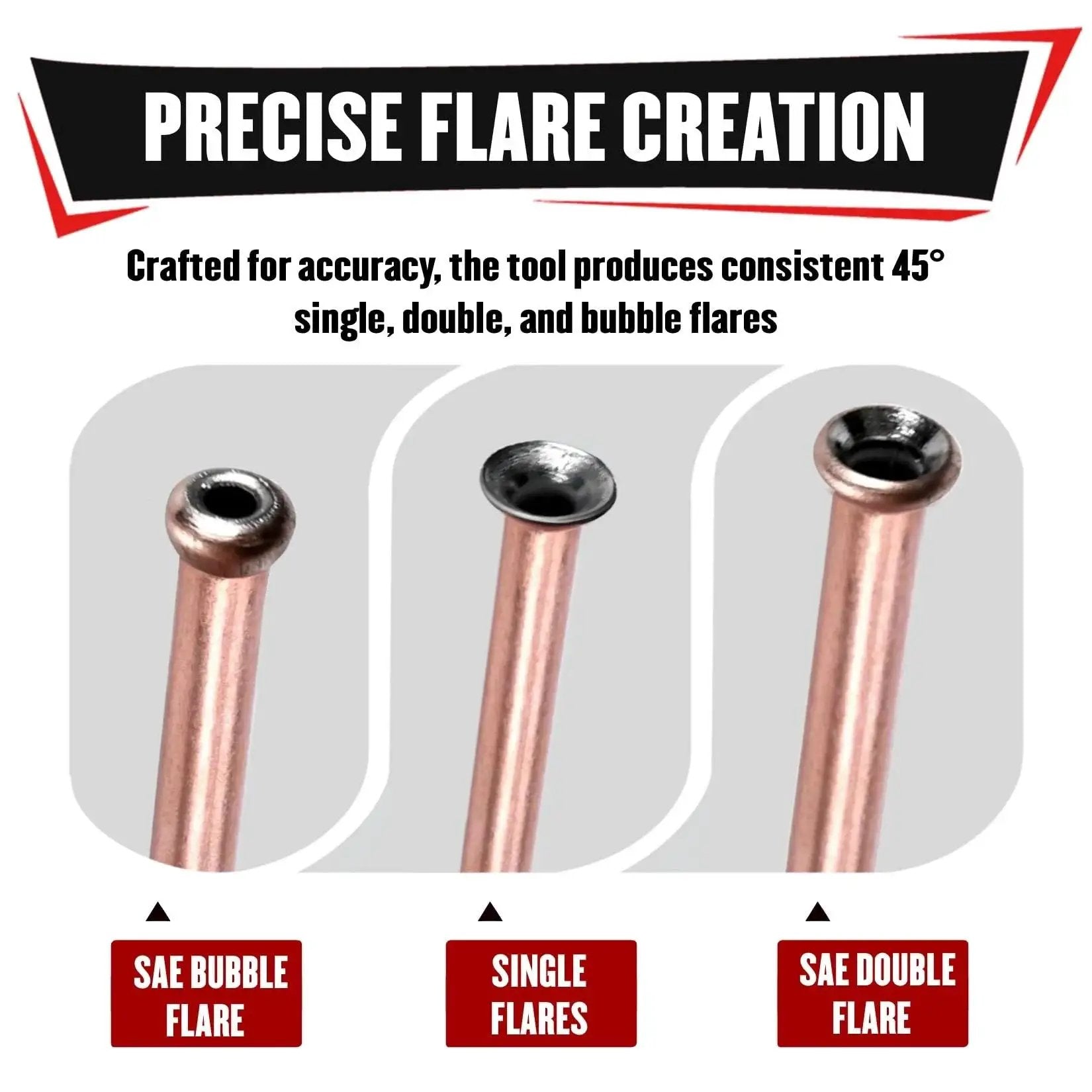 SAE bubble, single, and double flares using Brake Line Flaring Kit 7 Pcs For 1/4 And 3/16 Inch Copper Aluminum SAE.