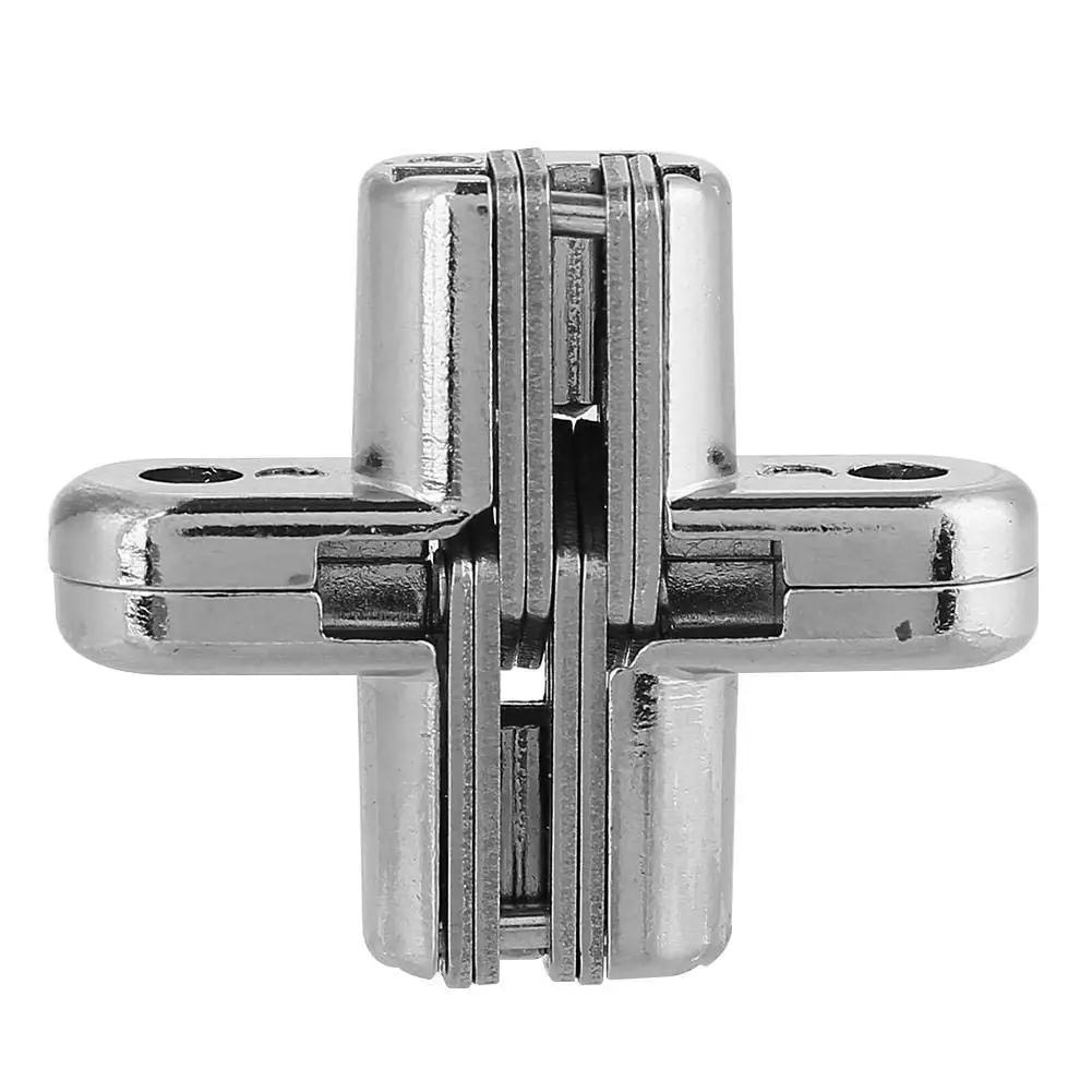 Two Pack 180 Degree Hidden Door Hinges Zinc Alloy Invisible Concealed Cross Hinge For Cabinets And Furniture Easy Installation 6 Kg Bearing XS Size Durable Abrasion Resistant Hardware Kit, front view