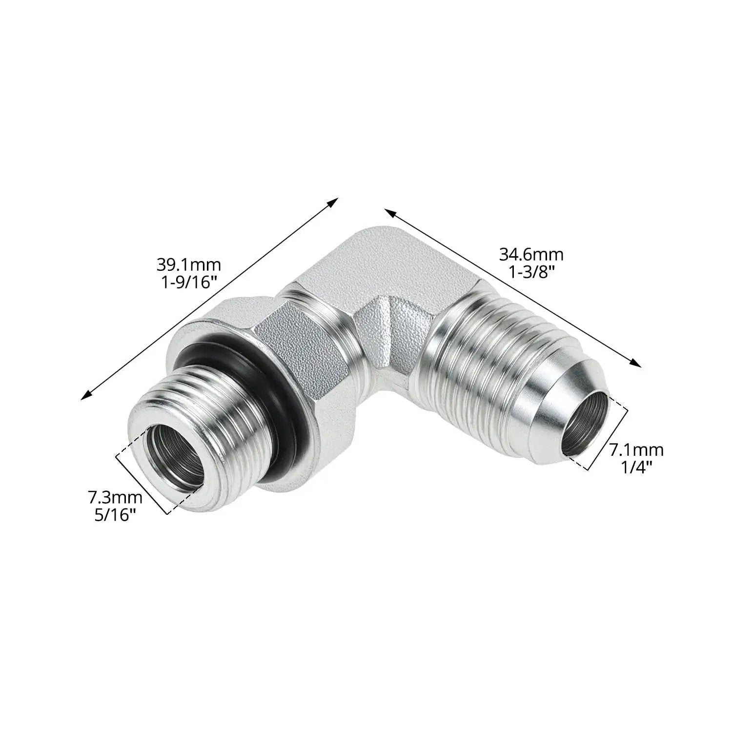 90 Degree Elbow Hydraulic Hose Fittings Set Ten Pieces Three Eighths Inch JIC Thirty Seven Degree Male End To Six SAE ORB Male Corner Elbow Adapters Carbon Steel Hydraulic End Connectors Built Tough For Flexible Leak Free Installations