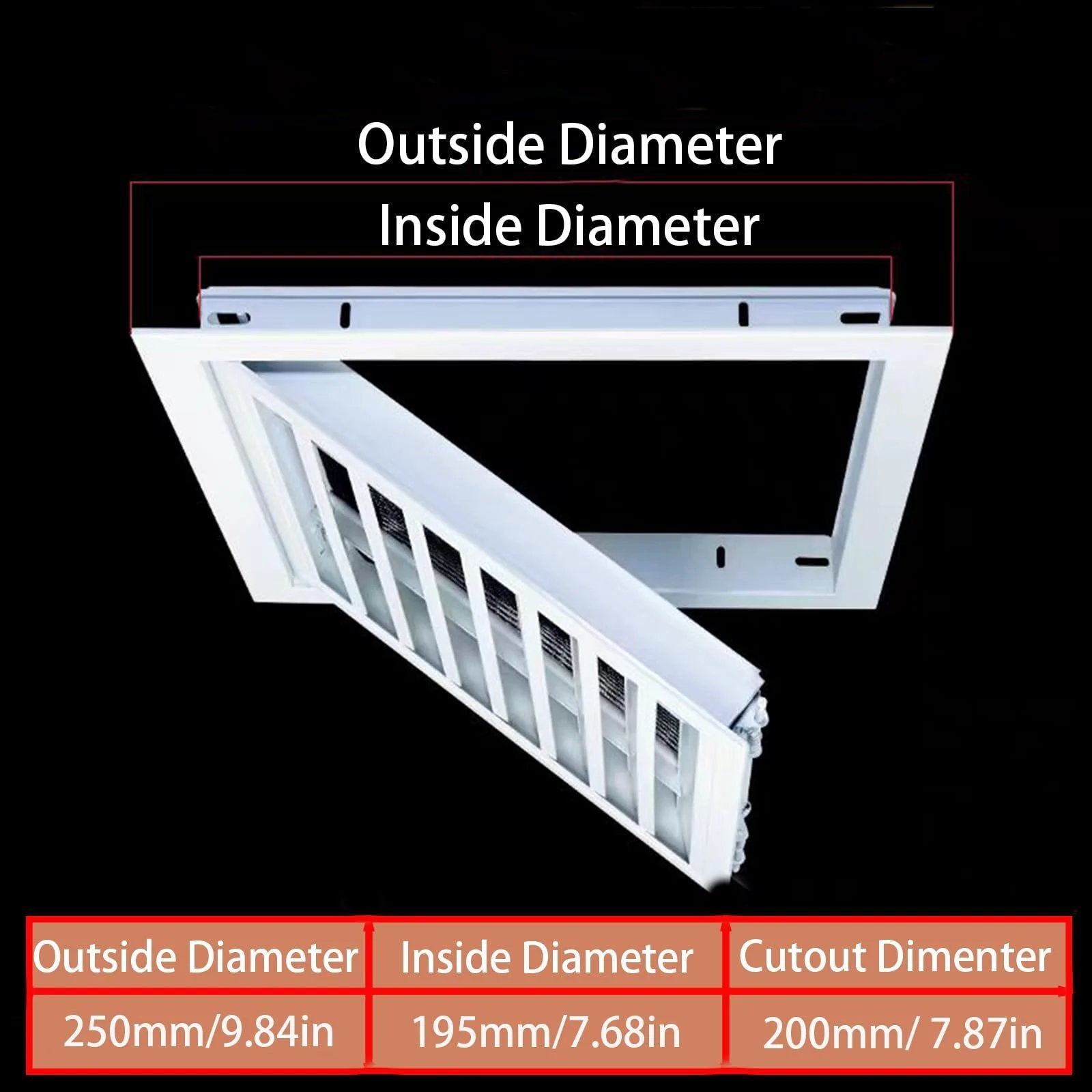 8x8 Inch Heavy Duty Aluminum Access Panel Door For Plumbing Electrical HVAC And Wall Ceiling Concealment showing dimensions