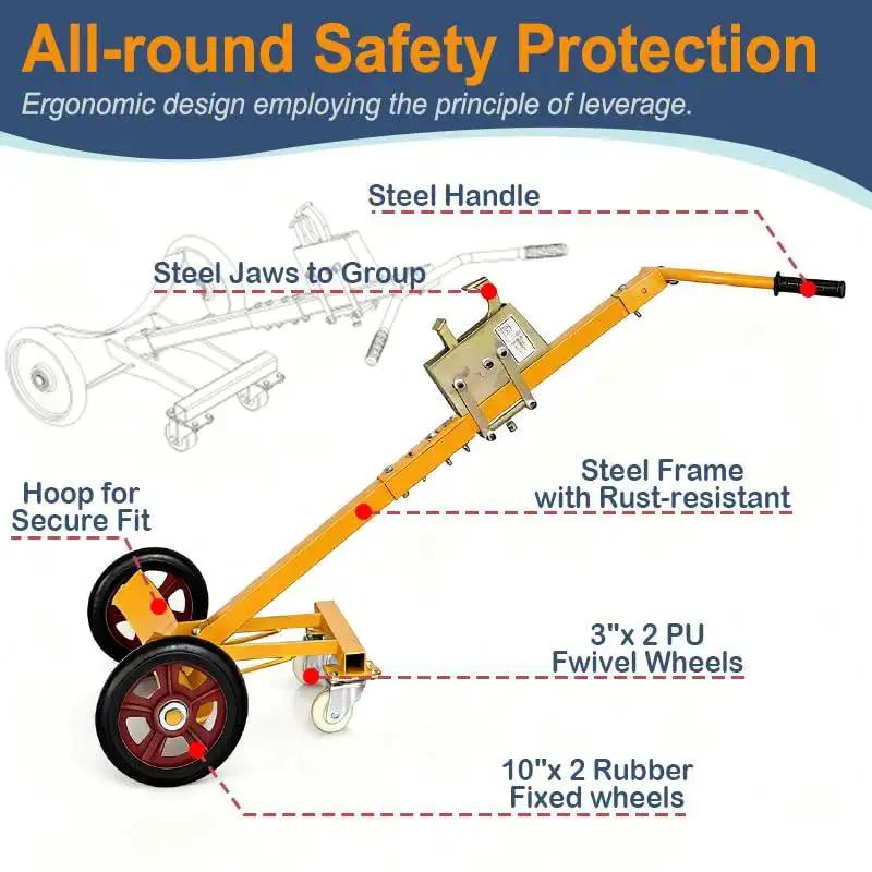 Heavy Duty Drum Cart For 55 Gallon Drums With Tilt Back Steel Construction And Nylon Wheels, safety feature diagram