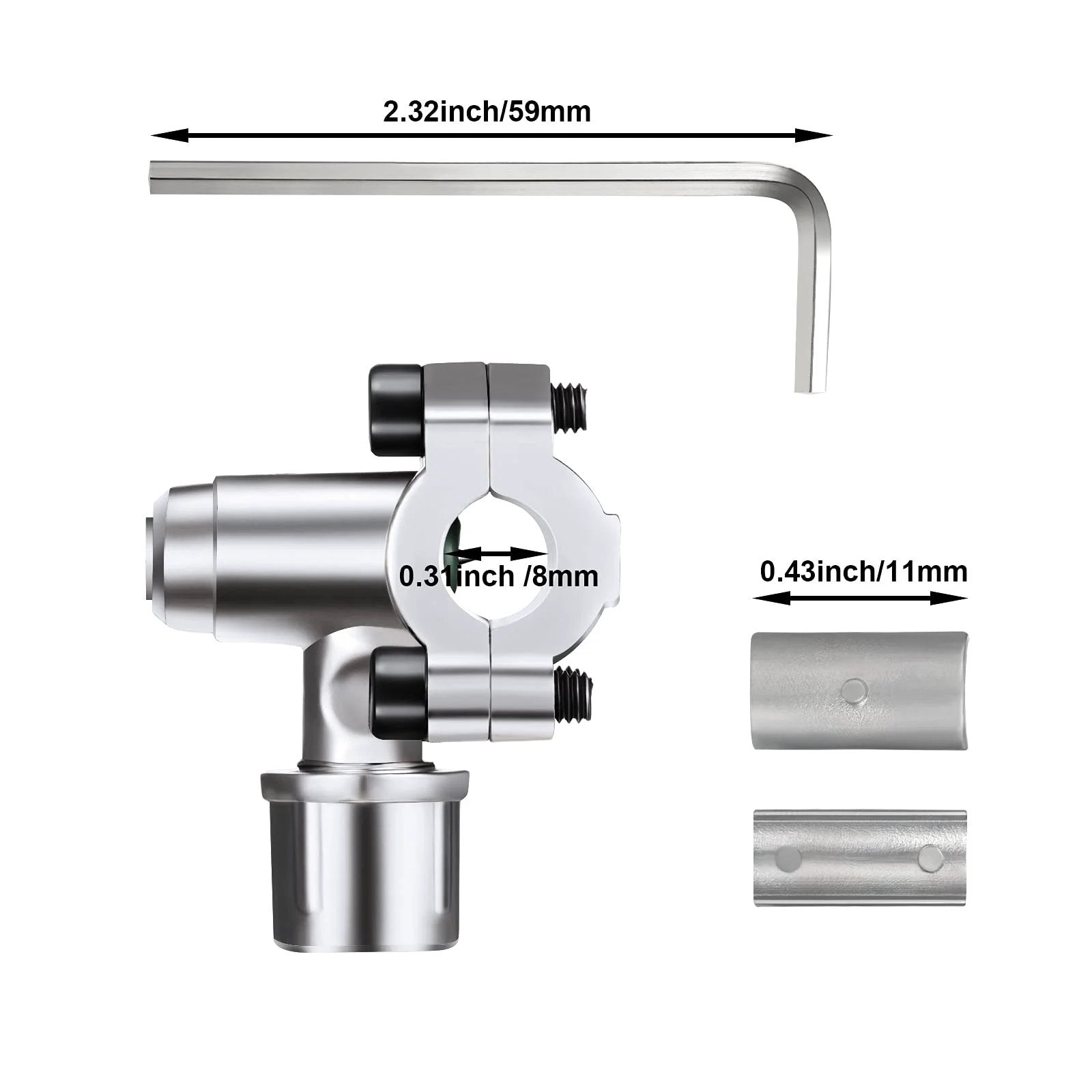 Front view of BPV-31 Bullet Piercing Tap Valve Kit For Refrigerator Lines with hex key and adapters, dimensions shown.