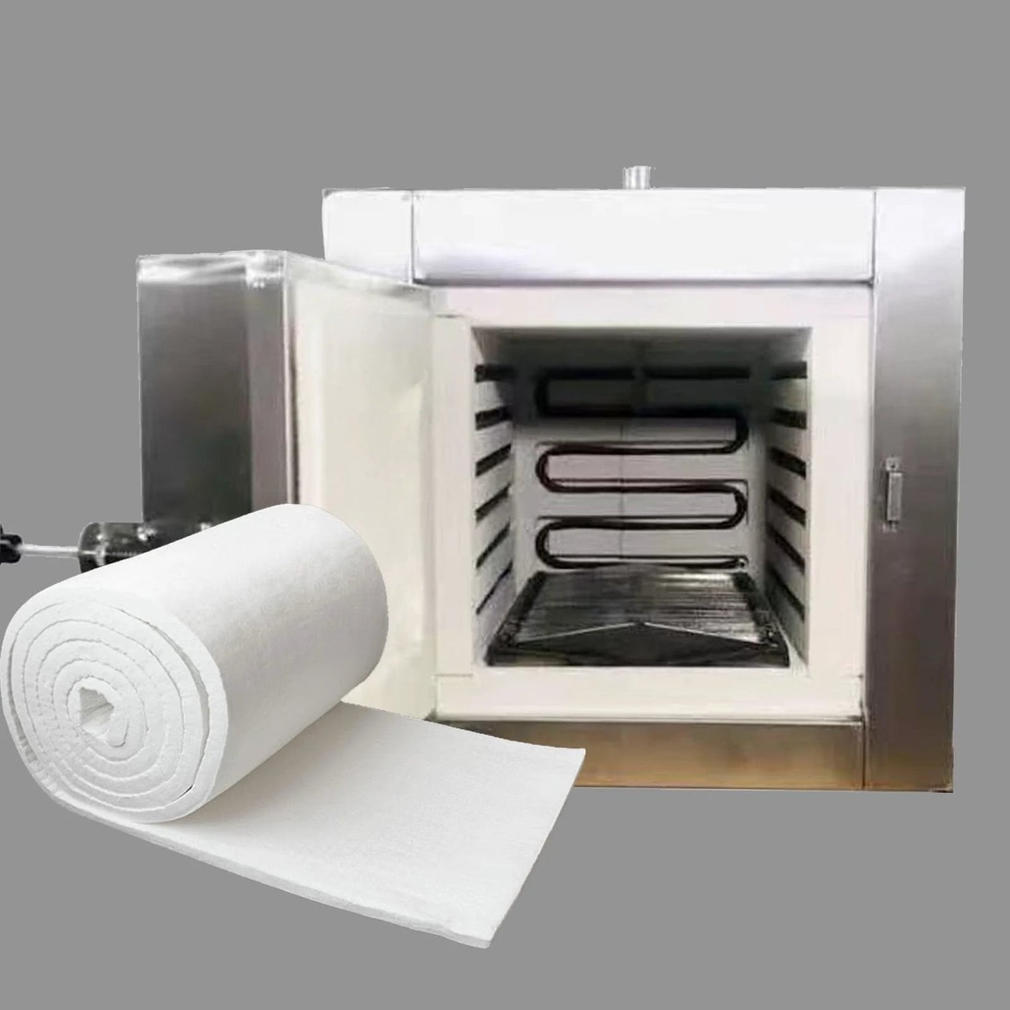 Ceramic Fiber Blanket Insulation For Fireproof Baffles And Wood Stoves 2400F High Temperature Resistance Thick 1 Inch 48 By 16 By 1 Inches Beefed Up For Chimneys Stoves And Forge 1 Pc By BOKE YOUNG next to an open furnace.