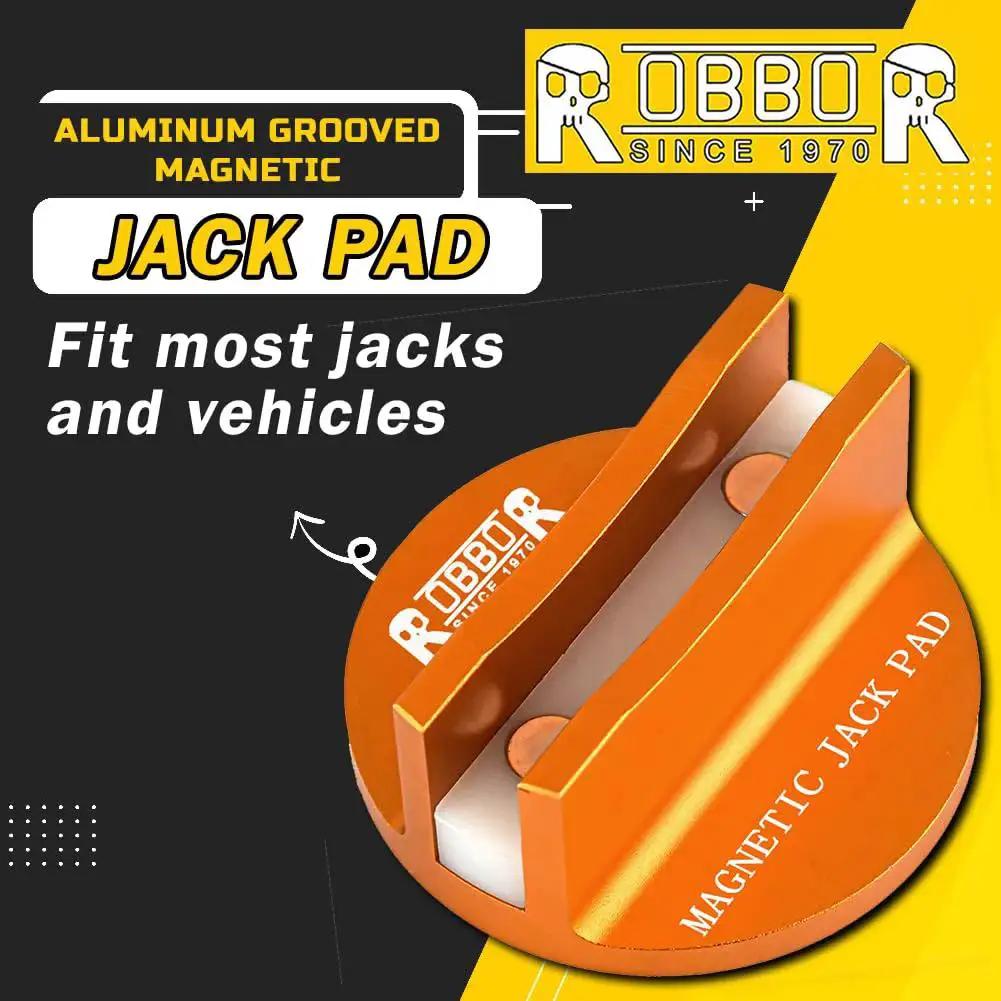 Pinch Weld Jack Pad Magnetic Aluminum Jacking Puck for Frame Rails and Cars, orange anodized, with strong magnets visible.