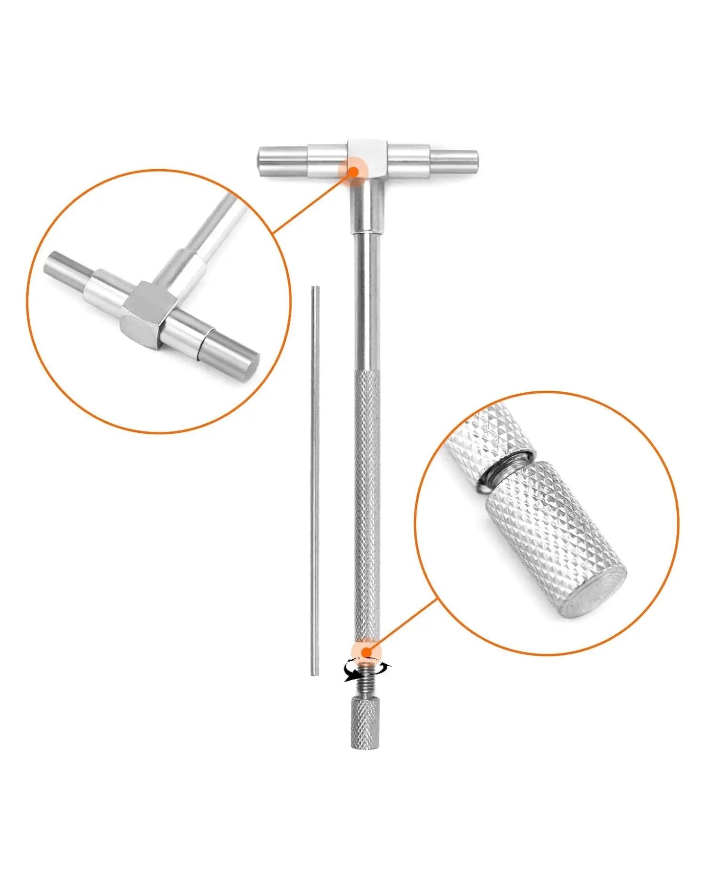 Telescopic Bore Gauge Set Five Sixteenth To Six Inches Six Pack Premium Steel T Bore Hole Gauges with smooth adjustment close-up