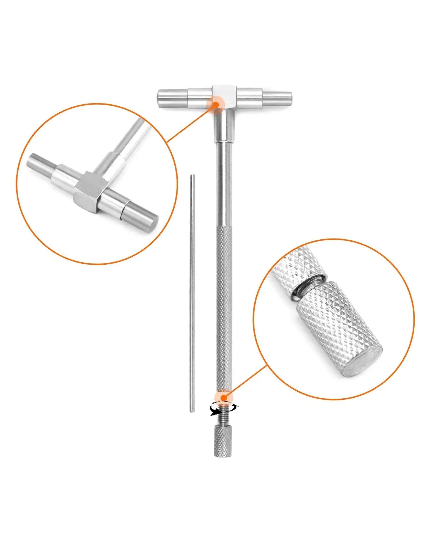 Telescopic Bore Gauge Set Five Sixteenth To Six Inches Six Pack Premium Steel T Bore Hole Gauges with smooth adjustment close-up