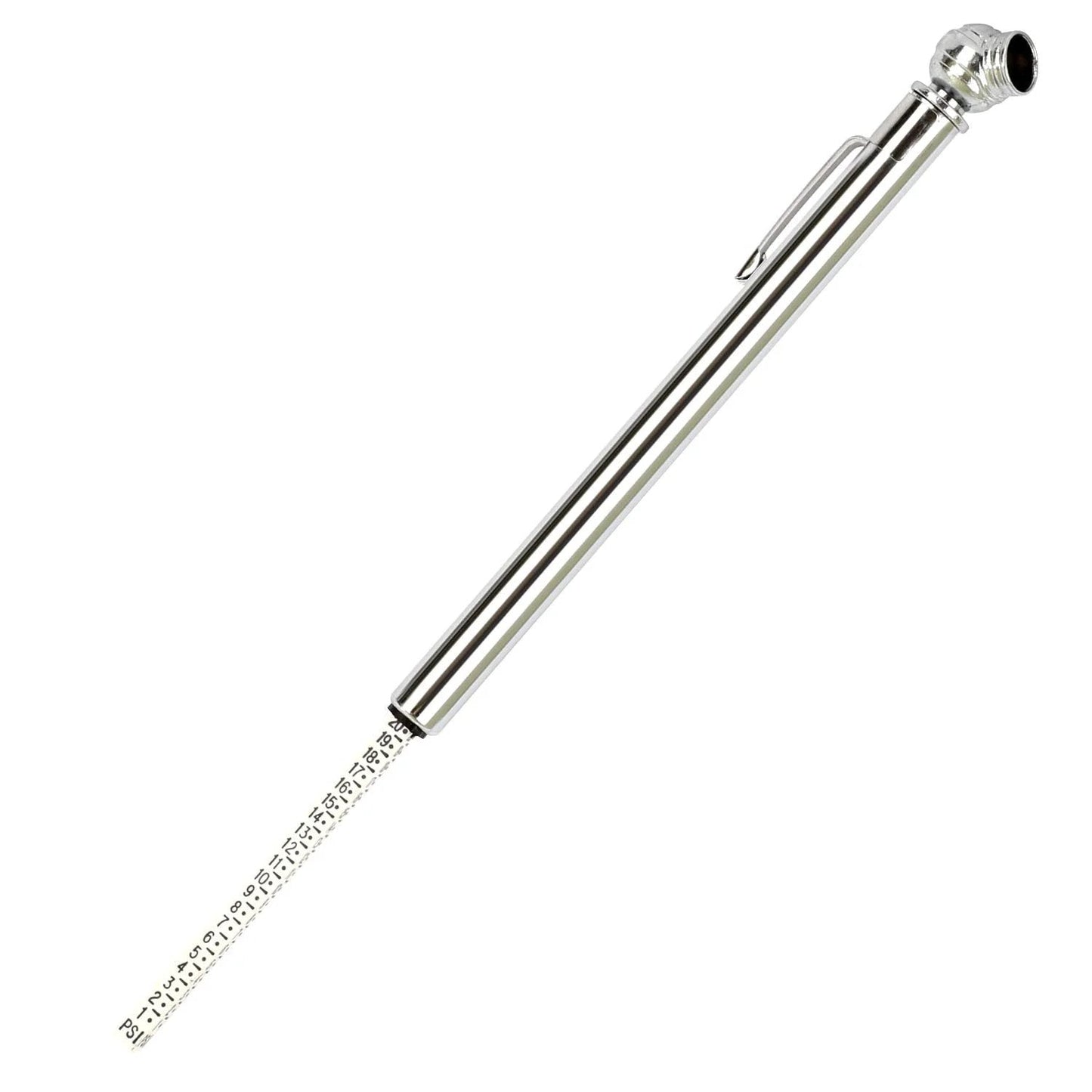 Low Pressure Pencil Tire Gauge For Golf Carts And ATVs Calibrated 1 To 20 PSI In Half Pound Increments Chrome Head With Aluminum Tube