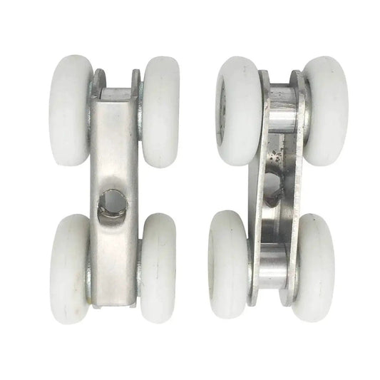 Top view of Zinc Alloy Four Wheel Metal Hanging Sliding Wardrobe Closet Door Rollers Set Pulley Hardware For Furniture Cabinet Doors