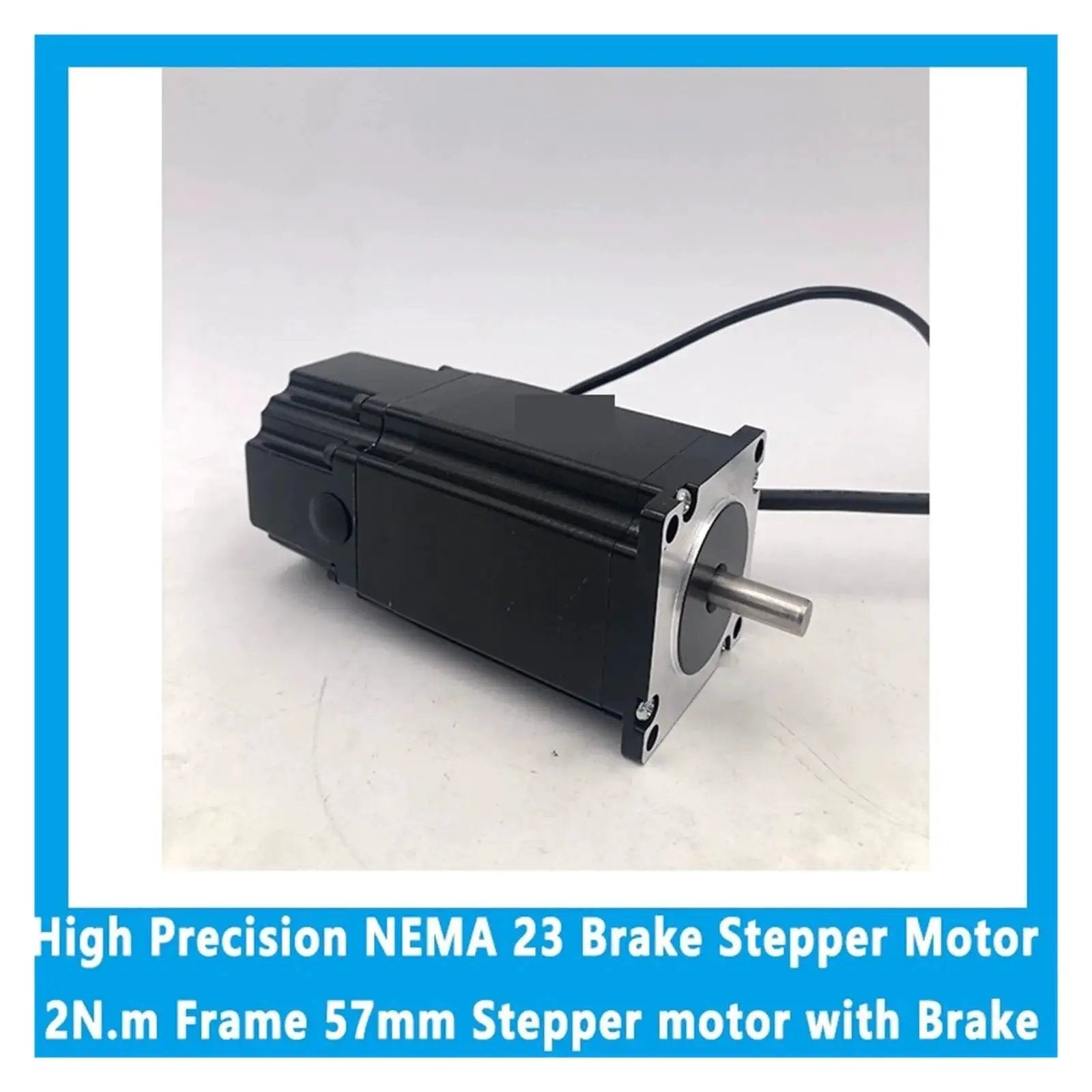 NEMA 23 Brake Stepper Motor with 2 Nm Torque, 57mm Frame, 24V DC, 76mm Length, integrated brake, black casing, CNC use