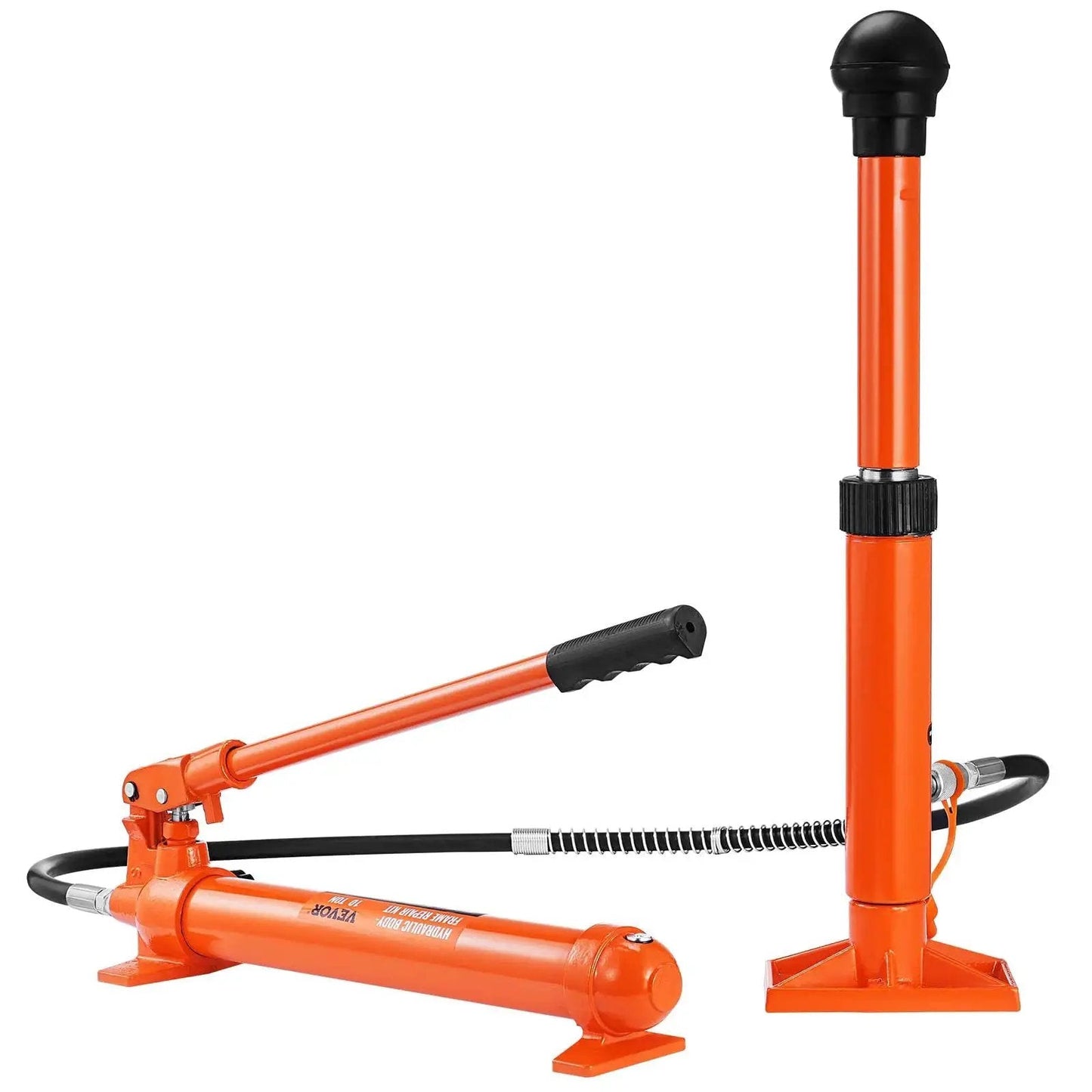 10 Ton Porta Power Hydraulic Kit With Pump 4.6 Ft Hose Bent Frame Repair Tool, orange pump and hose visible